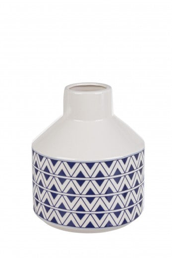 Vase décoratif en céramique Tunis S Blanc / Bleu, Ø17xH19,5 cm