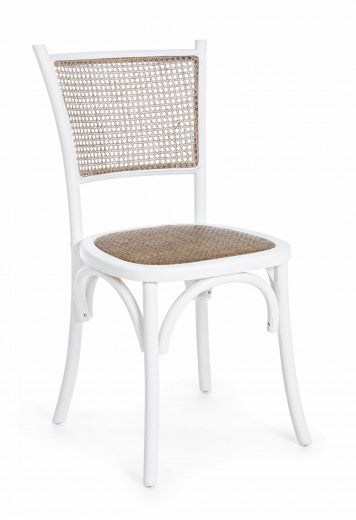 Chaise en bois d'orme, avec dossier et assise en rotin naturel Carrel Alb, l45xA53xH89 cm