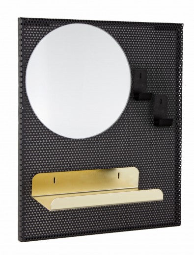 Miroir déco avec étagère métal Noir Metric, l37xH31 cm