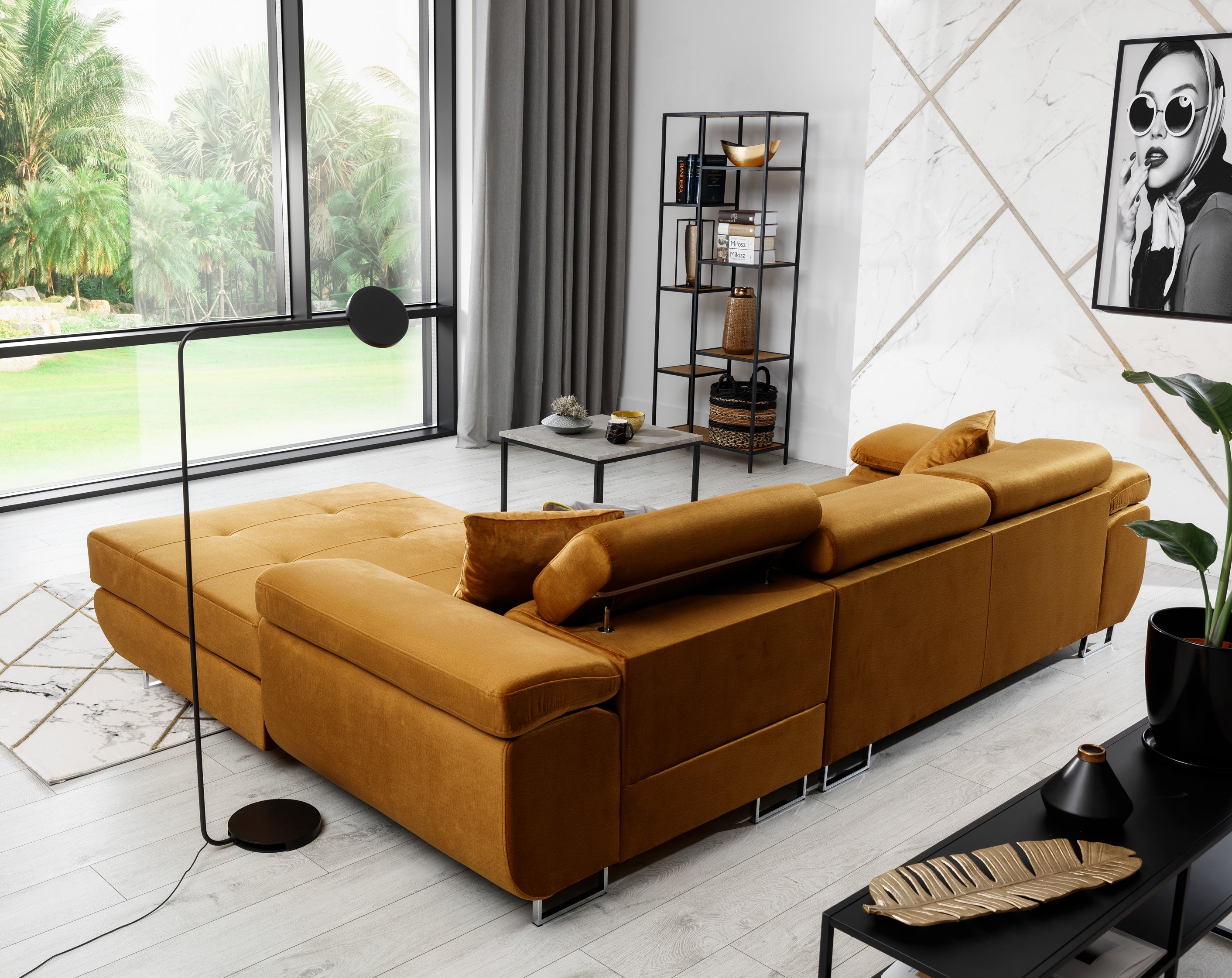 Coltar Extensibil Armandinio cu Lada de Depozitare, Sezlong pe Dreapta, Tetiere Reglabile, Perne Incluse, l280xA205xH70-90 cm (3)