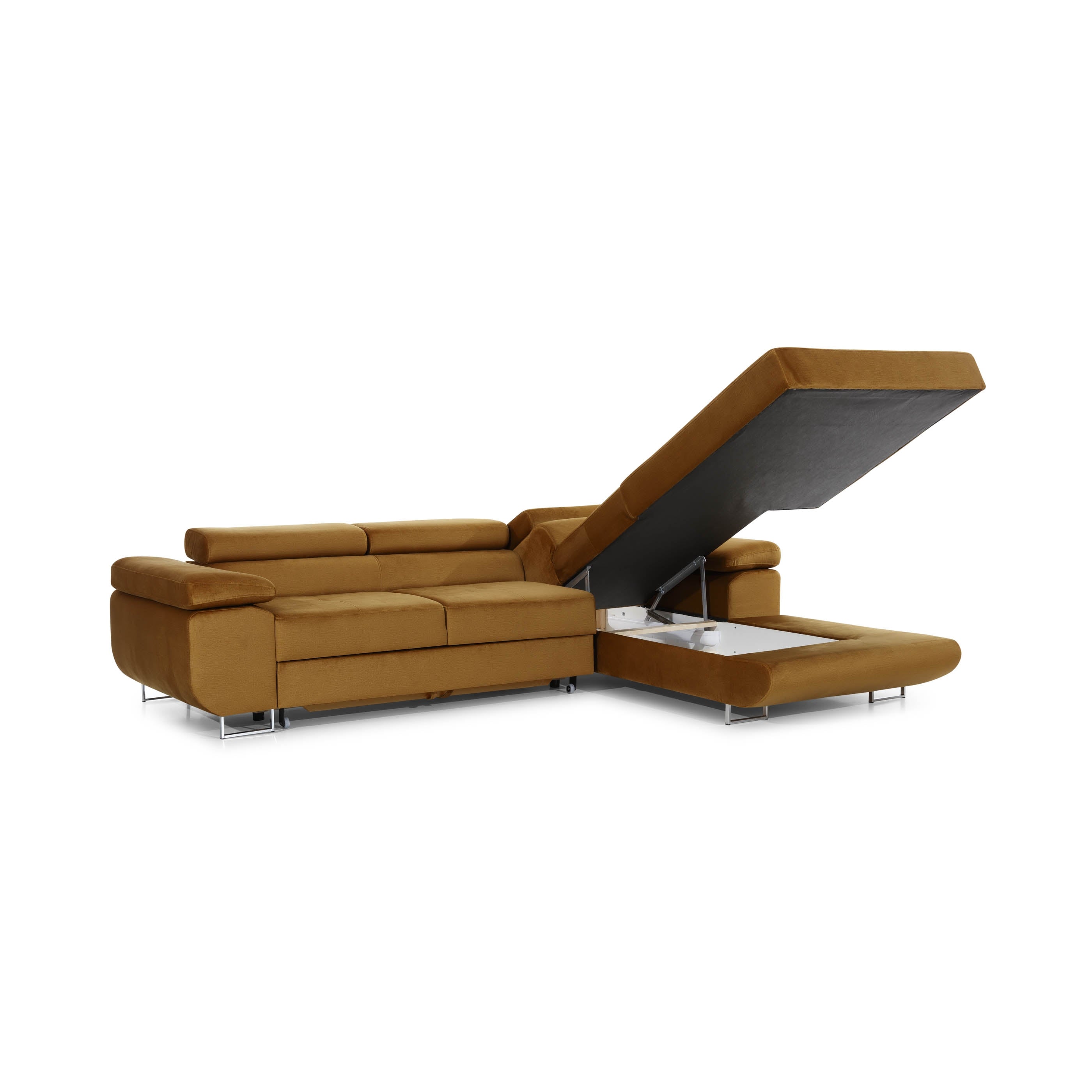 Coltar Extensibil Armandinio cu Lada de Depozitare, Sezlong pe Dreapta, Tetiere Reglabile, Perne Incluse, l280xA205xH70-90 cm (13)