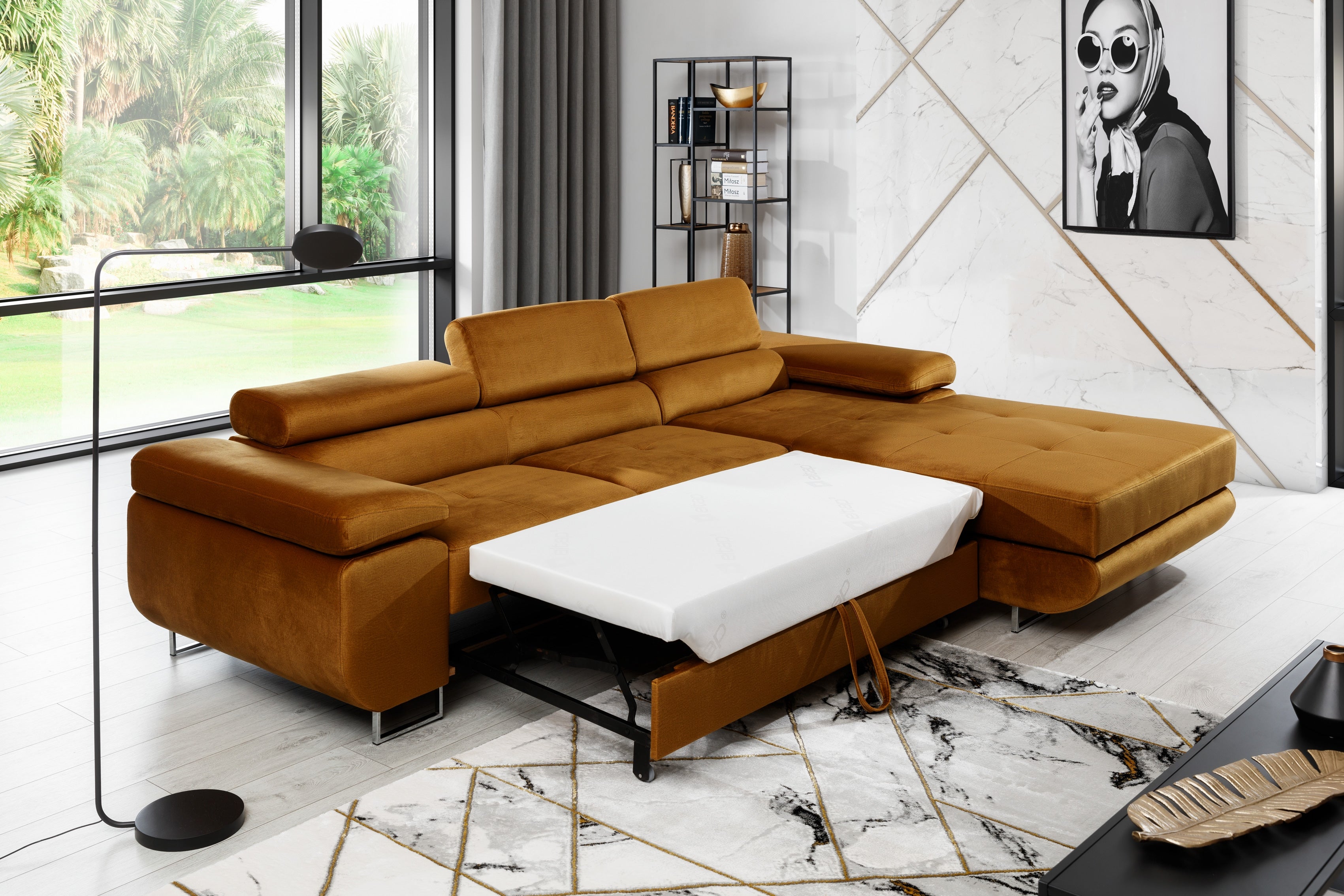 Coltar Extensibil Armandinio cu Lada de Depozitare, Sezlong pe Dreapta, Tetiere Reglabile, Perne Incluse, l280xA205xH70-90 cm (5)