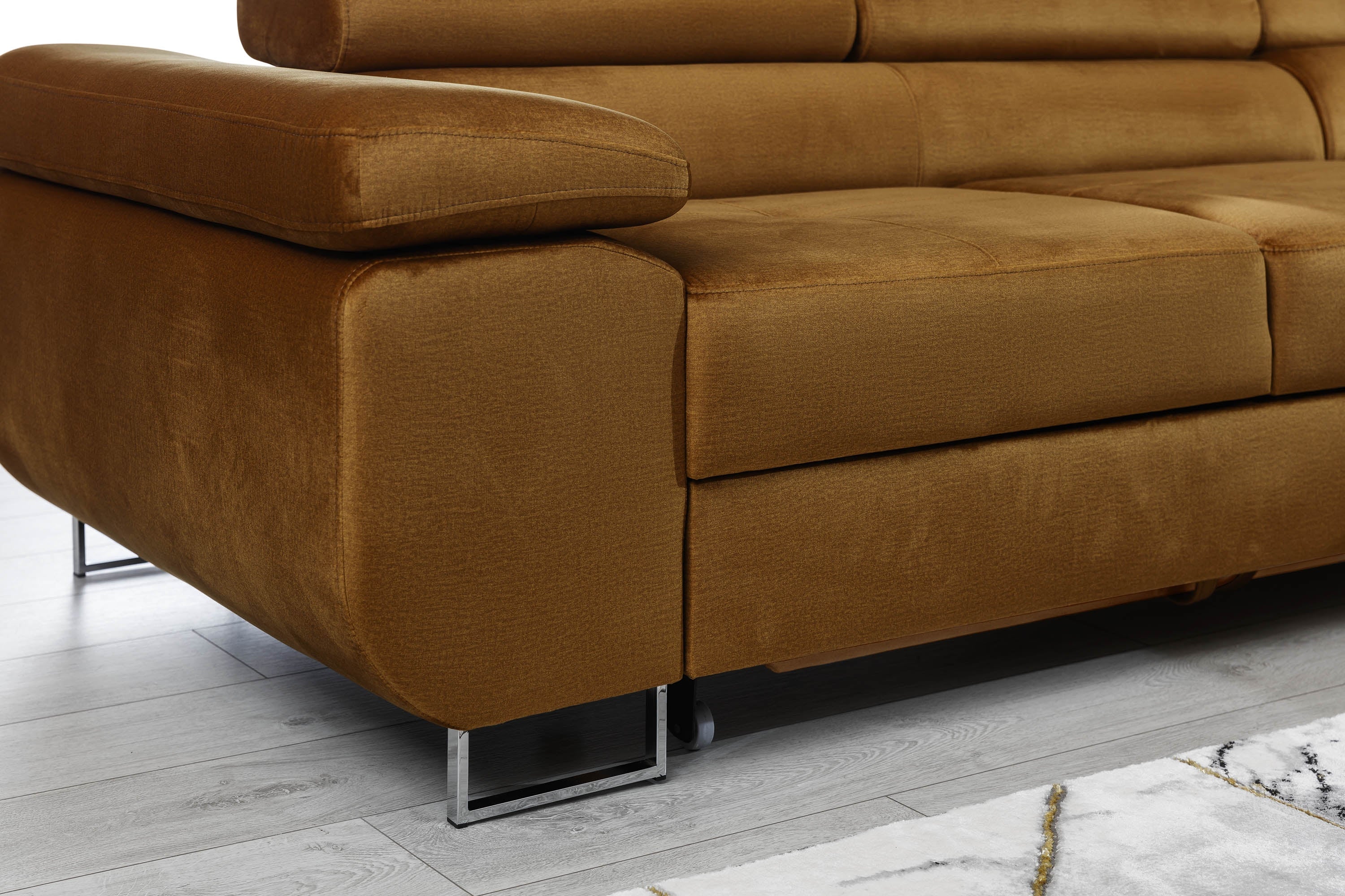 Coltar Extensibil Armandinio cu Lada de Depozitare, Sezlong pe Dreapta, Tetiere Reglabile, Perne Incluse, l280xA205xH70-90 cm (6)