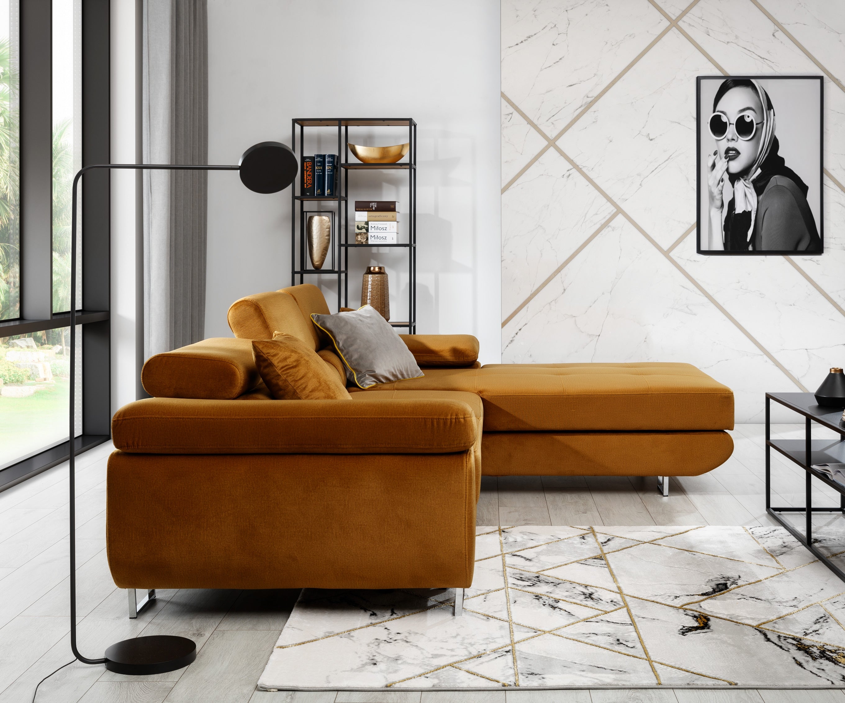 Coltar Extensibil Armandinio cu Lada de Depozitare, Sezlong pe Dreapta, Tetiere Reglabile, Perne Incluse, l280xA205xH70-90 cm (2)