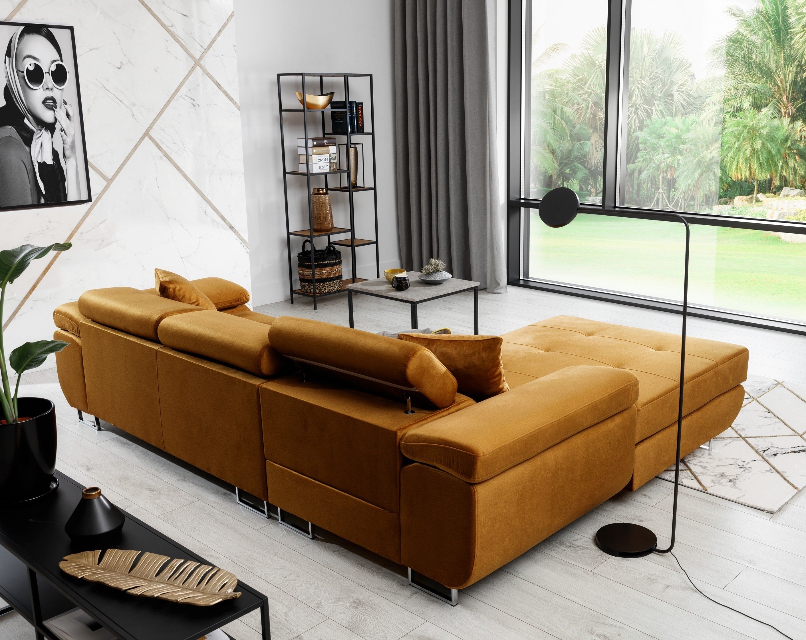 Coltar Extensibil Armandinio cu Lada de Depozitare, Sezlong pe Stanga, Tetiere Reglabile, Perne Incluse, l280xA205xH70-90 cm (4)