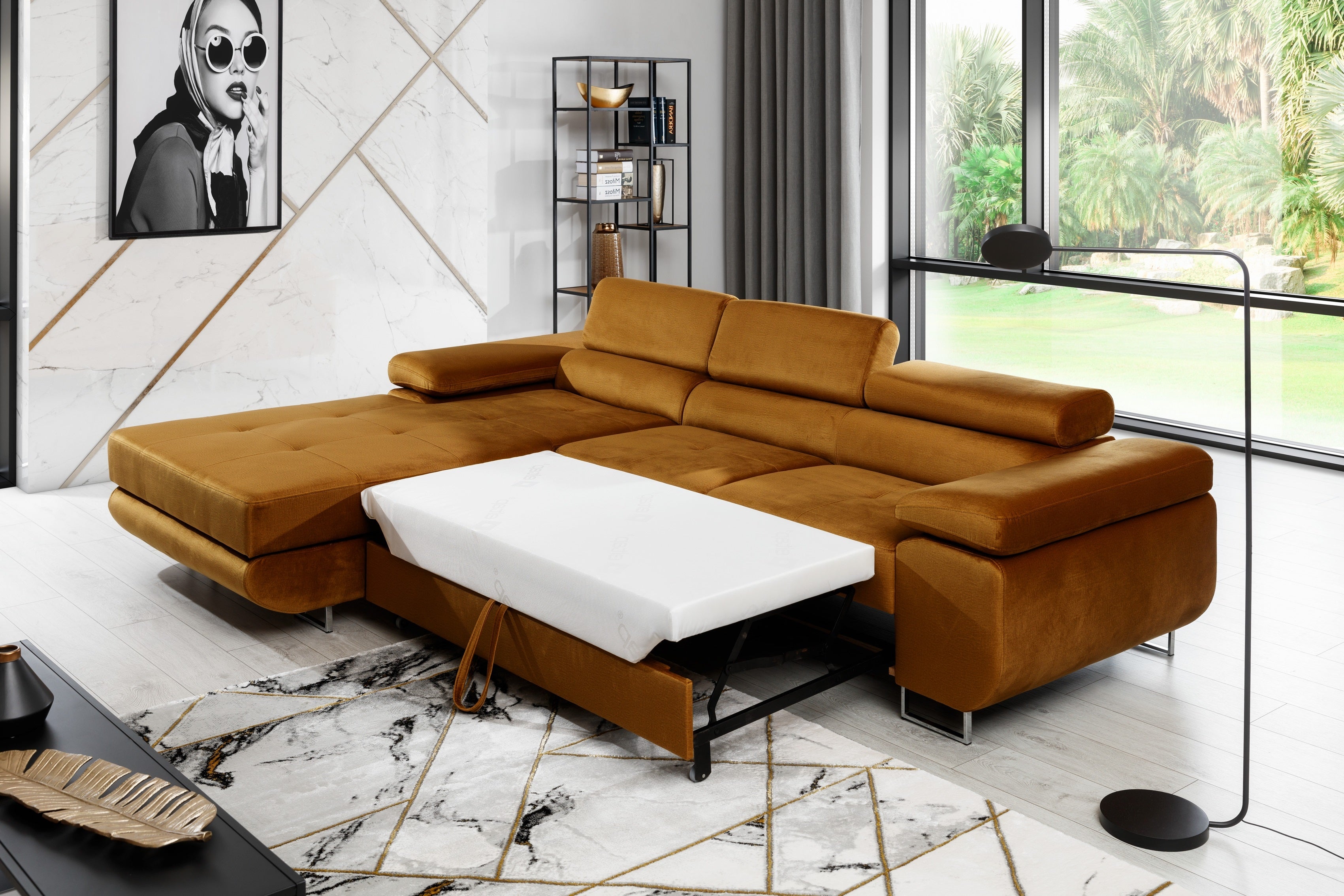 Coltar Extensibil Armandinio cu Lada de Depozitare, Sezlong pe Stanga, Tetiere Reglabile, Perne Incluse, l280xA205xH70-90 cm (5)