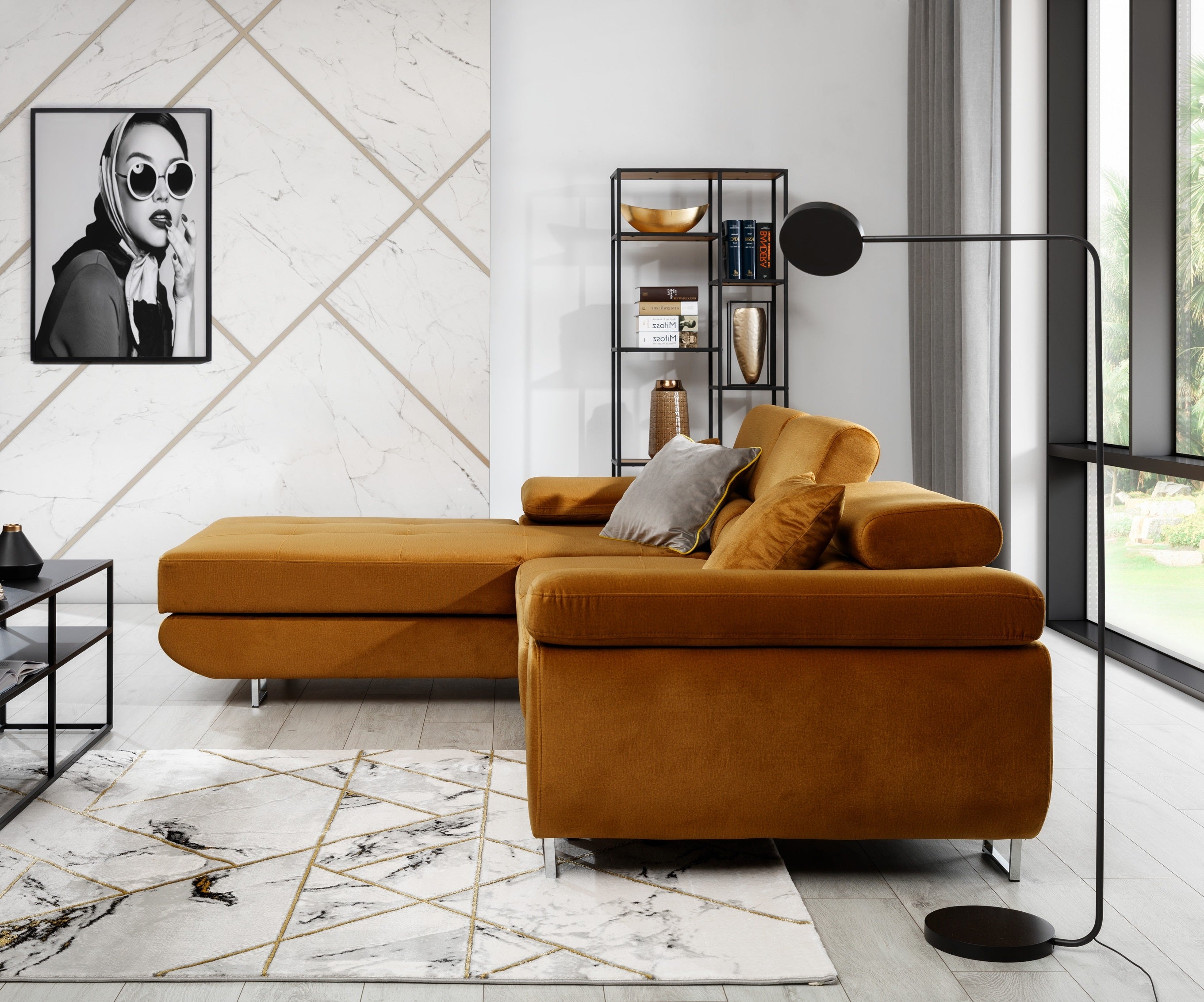 Coltar Extensibil Armandinio cu Lada de Depozitare, Sezlong pe Stanga, Tetiere Reglabile, Perne Incluse, l280xA205xH70-90 cm (3)