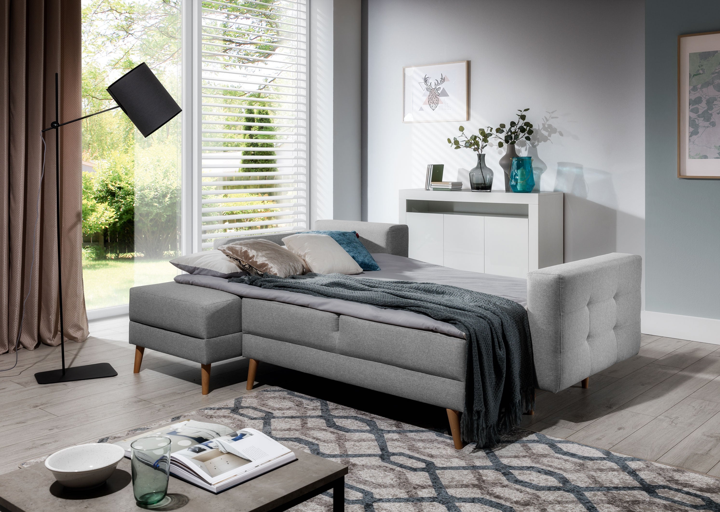 Coltar Extensibil Asgare L cu Lada de Depozitare, Sezlong Universal (pe Stanga sau pe Dreapta), Perne Incluse, l250xA162xH87 cm (3)