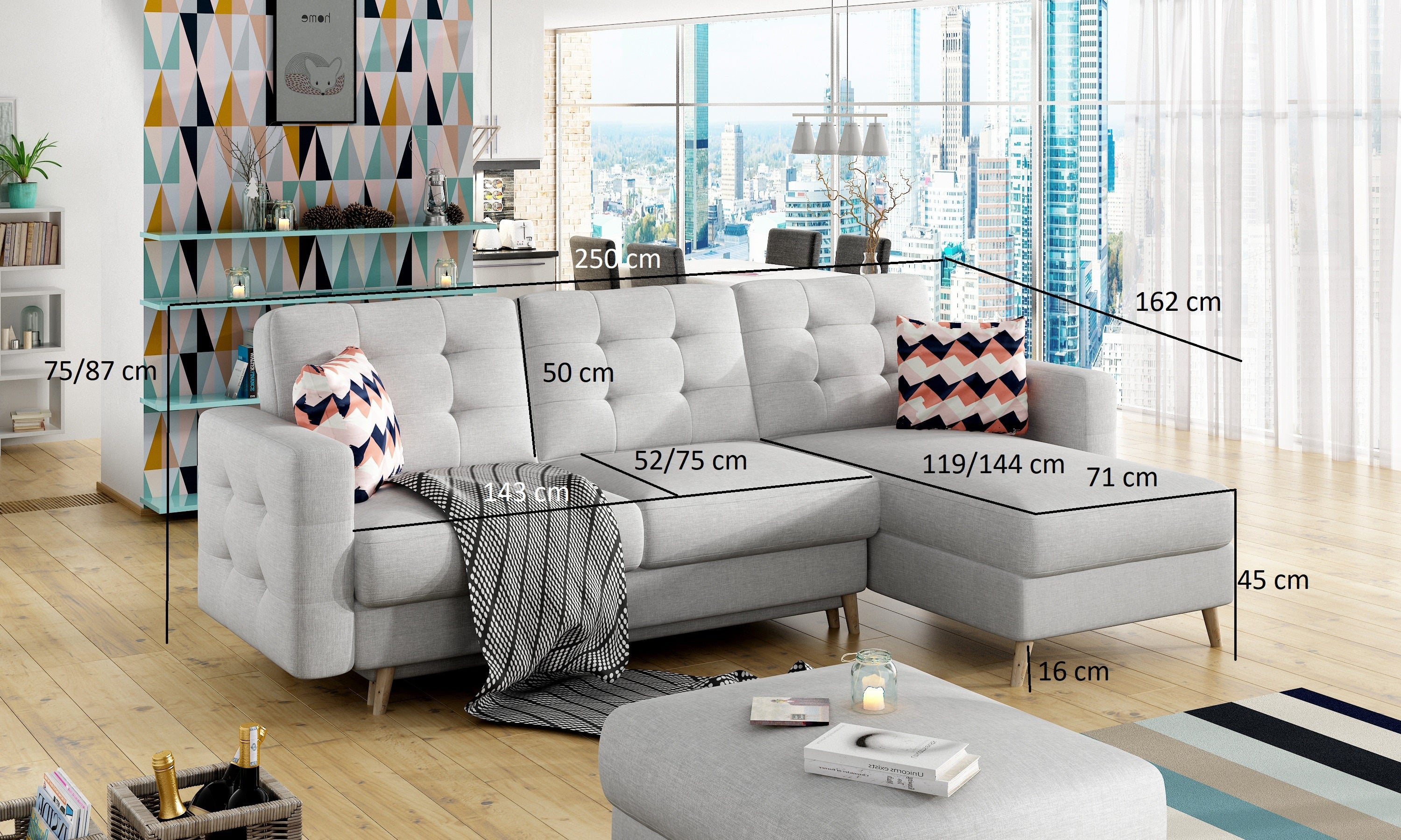 Coltar Extensibil Asgare L cu Lada de Depozitare, Sezlong Universal (pe Stanga sau pe Dreapta), Perne Incluse, l250xA162xH87 cm (16)