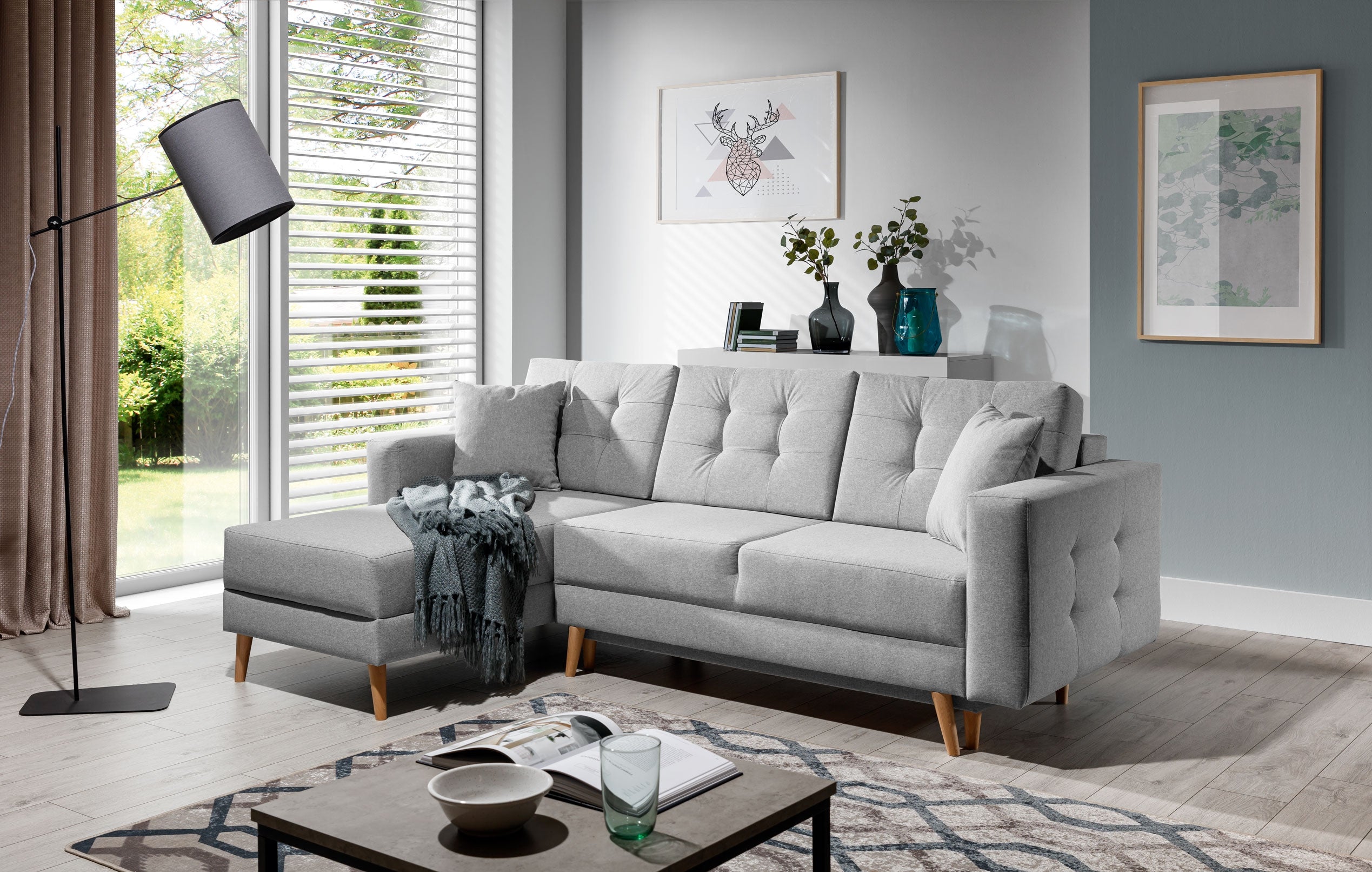 Coltar Extensibil Asgare L cu Lada de Depozitare, Sezlong Universal (pe Stanga sau pe Dreapta), Perne Incluse, l250xA162xH87 cm (2)