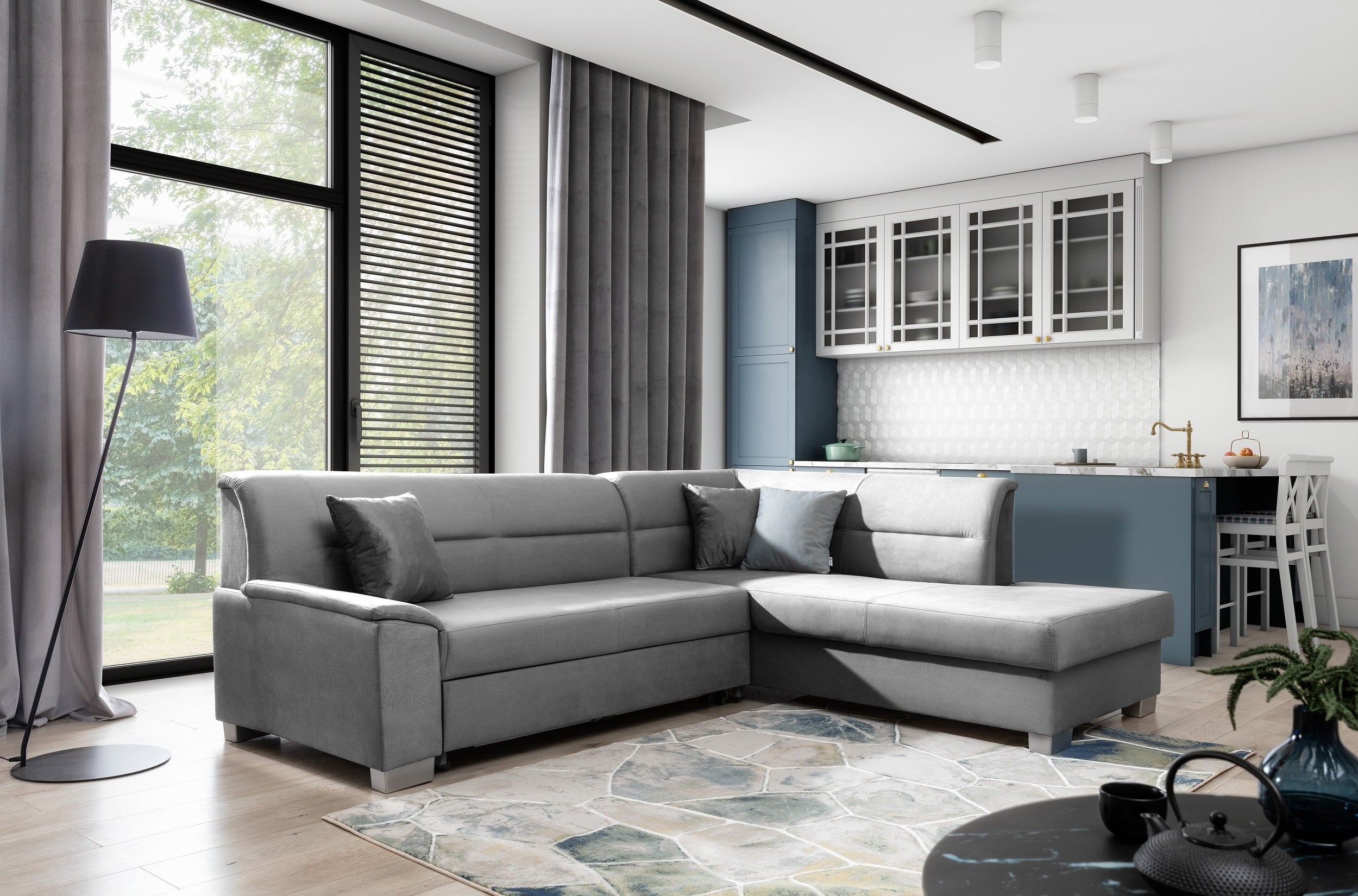 Coltar Extensibil Bertis cu Lada de Depozitare, Sezlong pe Dreapta, l250xA208xH87 cm