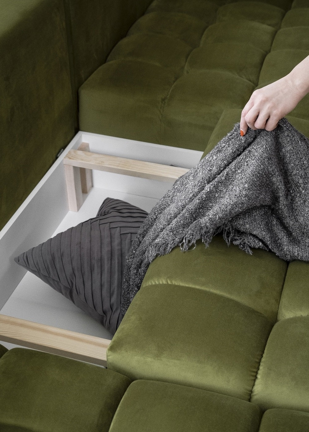 Coltar Extensibil Boni cu Lada de Depozitare, Sezlong pe Dreapta, Perne Incluse, l350xA170xH85 cm (9)