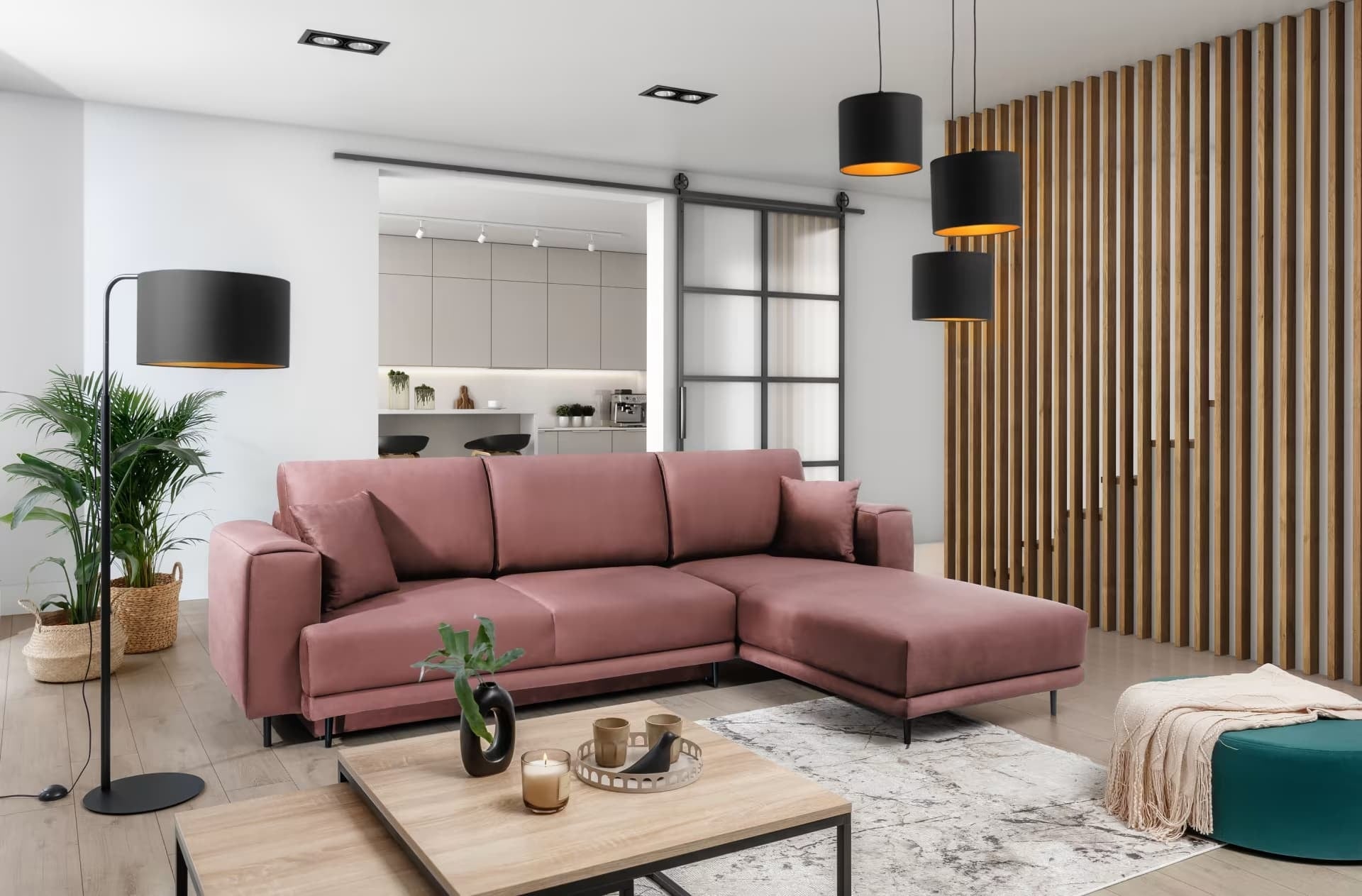 Coltar Extensibil Dalis Plus Roz Inchis Deschis cu Lada de Depozitare, Sezlong pe Dreapta, l289xA190xH73-95 cm