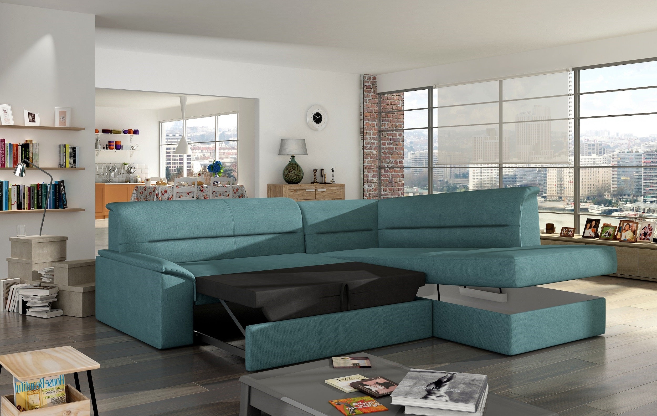 Coltar Extensibil Elan cu Lada de Depozitare, Sezlong pe Dreapta, l255xA212xH90 cm (1)