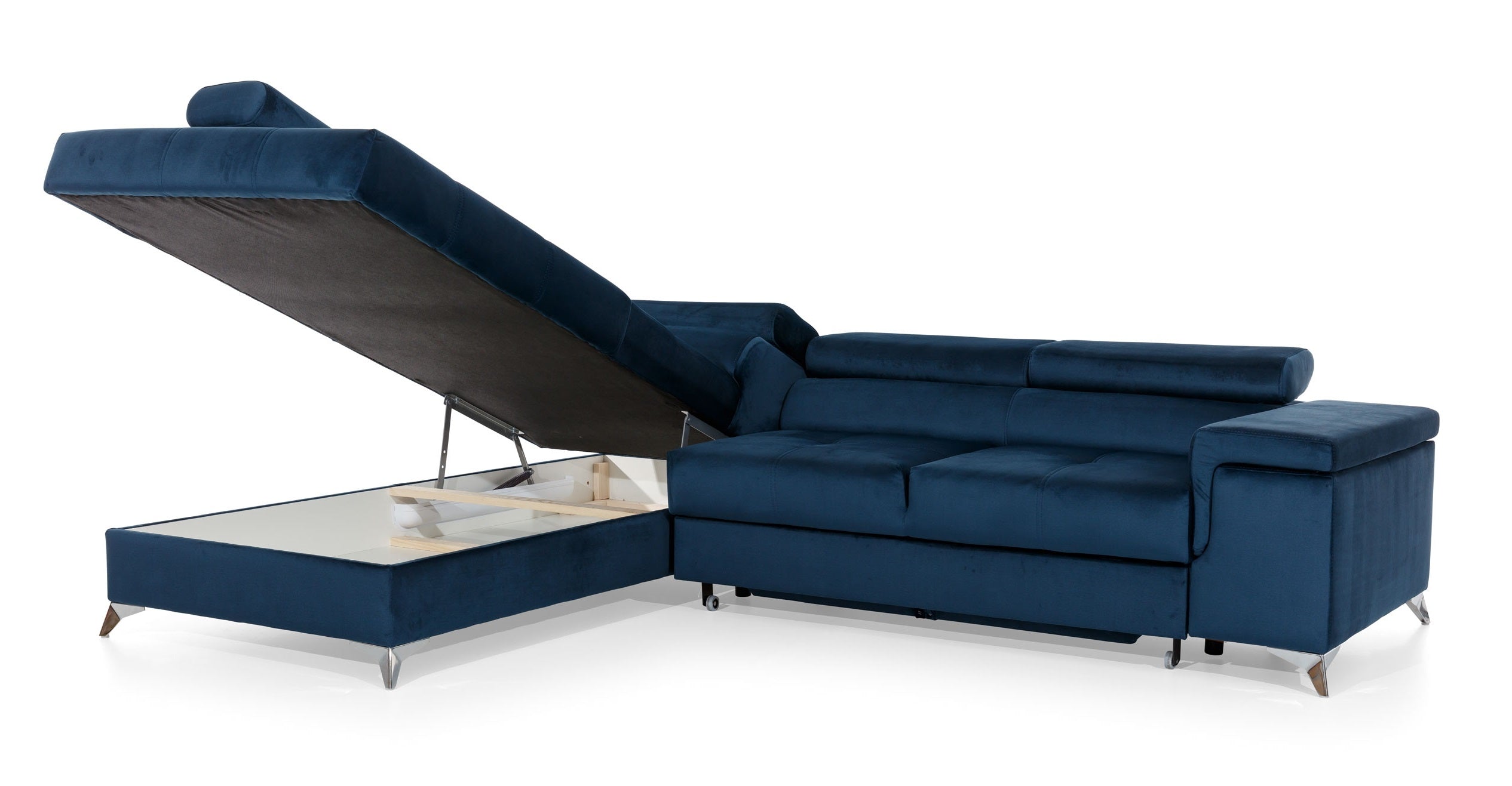 Coltar Extensibil Erika cu Lada de Depozitare, Sezlong pe Stanga, Tetiere Reglabile, Perna Inclusa, l275xA202xH70-90 cm (3)