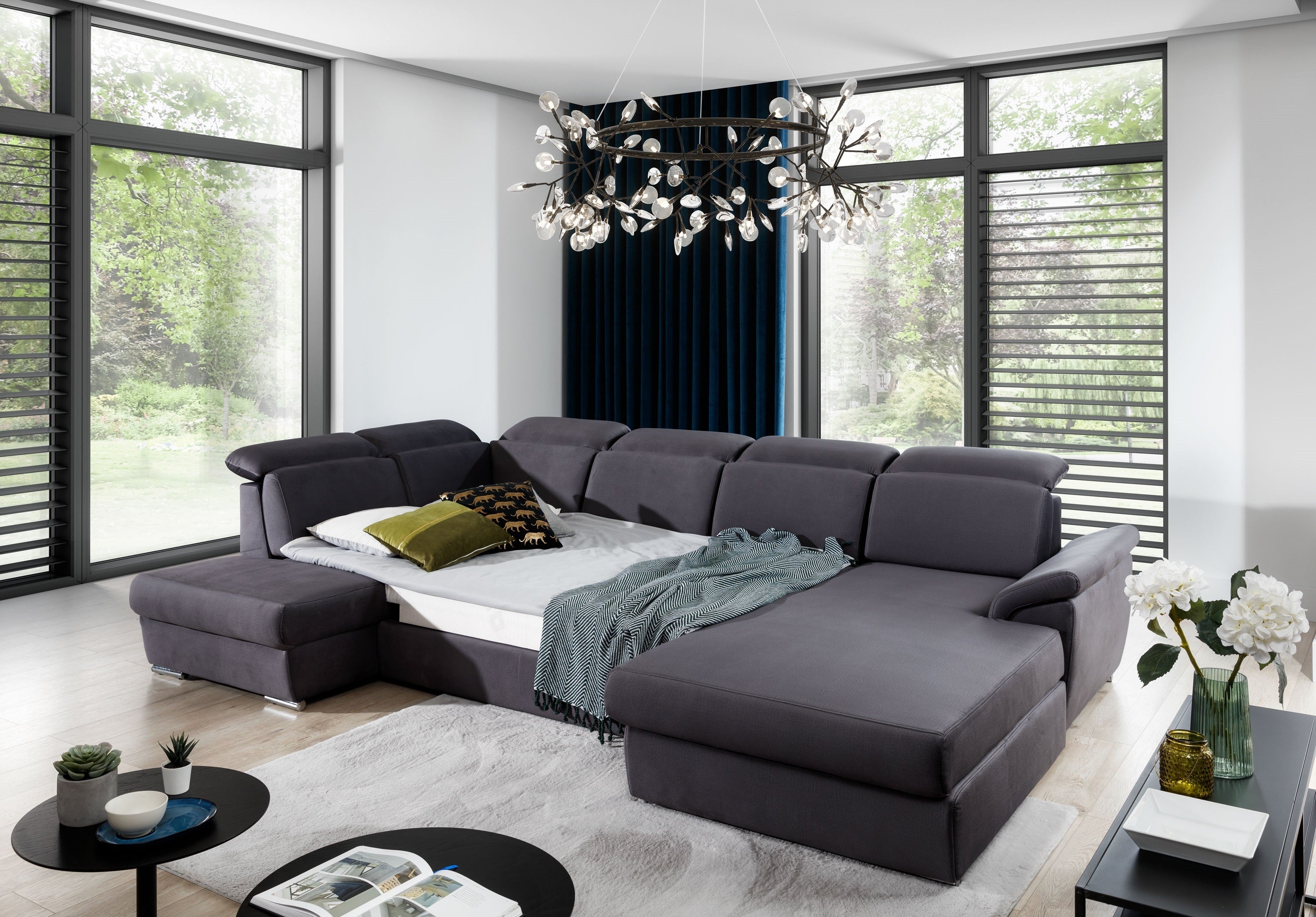 Coltar Extensibil Evon cu Lada de Depozitare, Sezlong pe Dreapta, Tetiere Reglabile, l330xA216xH82-102 cm (5)