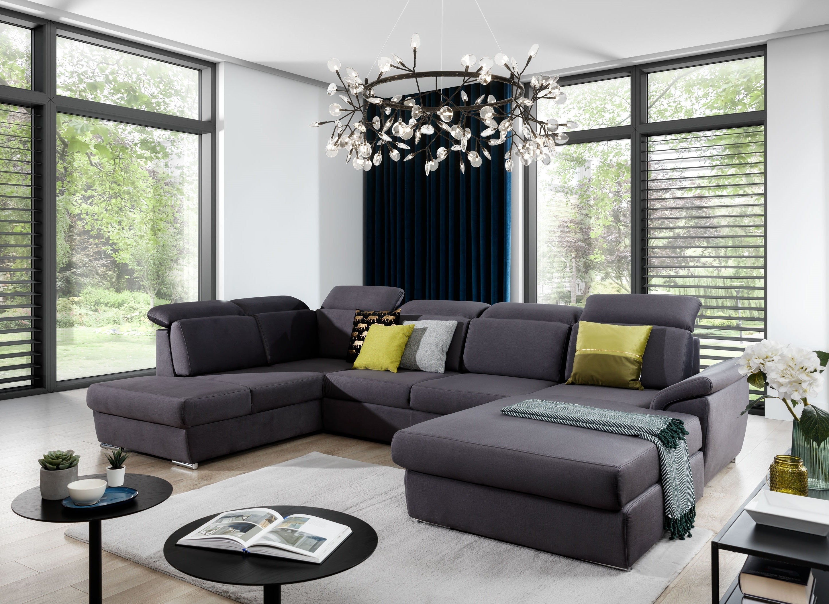 Coltar Extensibil Evon cu Lada de Depozitare, Sezlong pe Dreapta, Tetiere Reglabile, l330xA216xH82-102 cm (1)