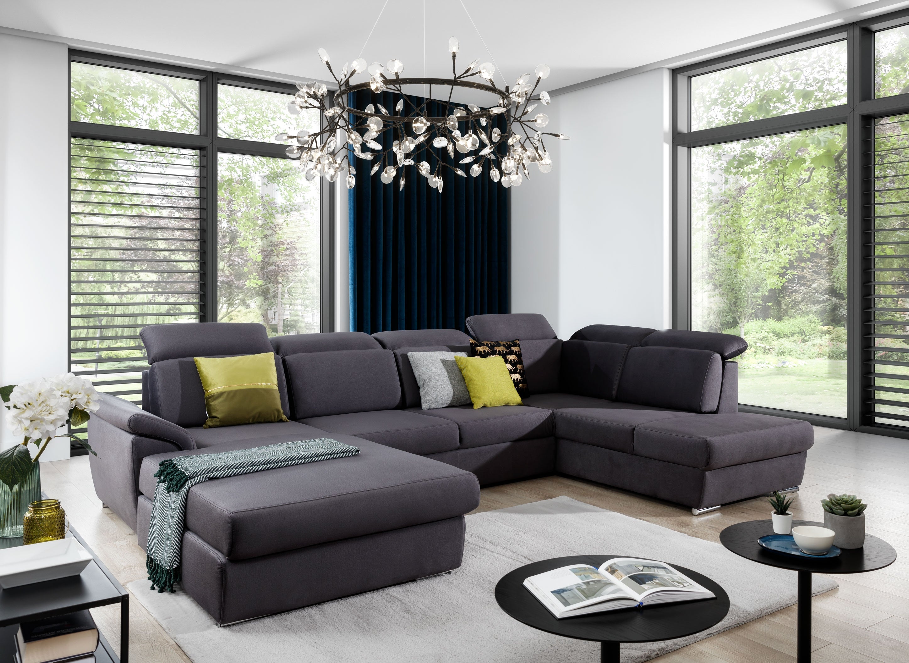 Coltar Extensibil Evon cu Lada de Depozitare, Sezlong pe Stanga, Tetiere Reglabile, l330xA216xH82-102 cm (1)