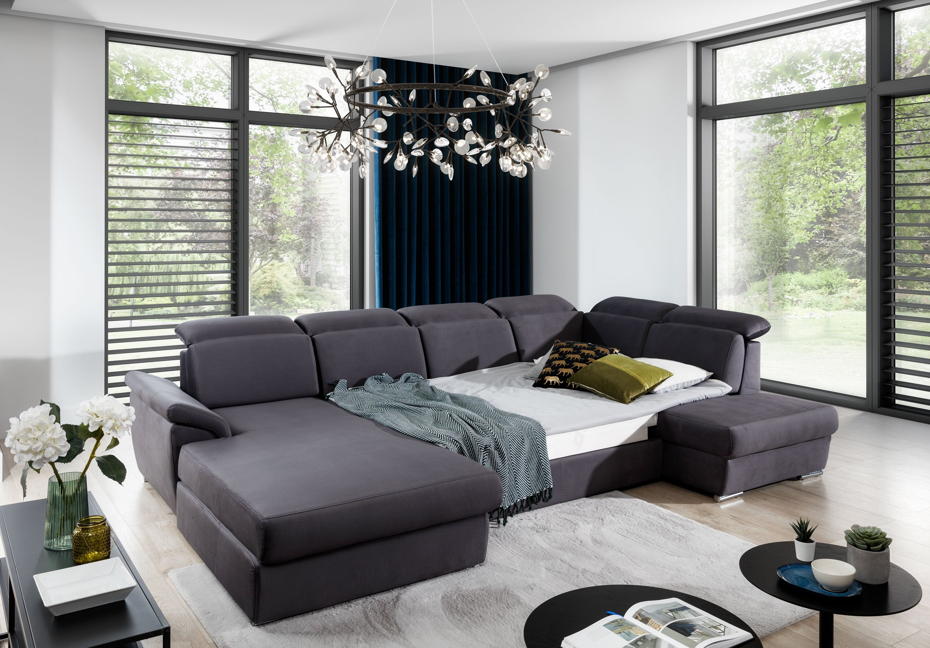 Coltar Extensibil Evon cu Lada de Depozitare, Sezlong pe Stanga, Tetiere Reglabile, l330xA216xH82-102 cm (5)