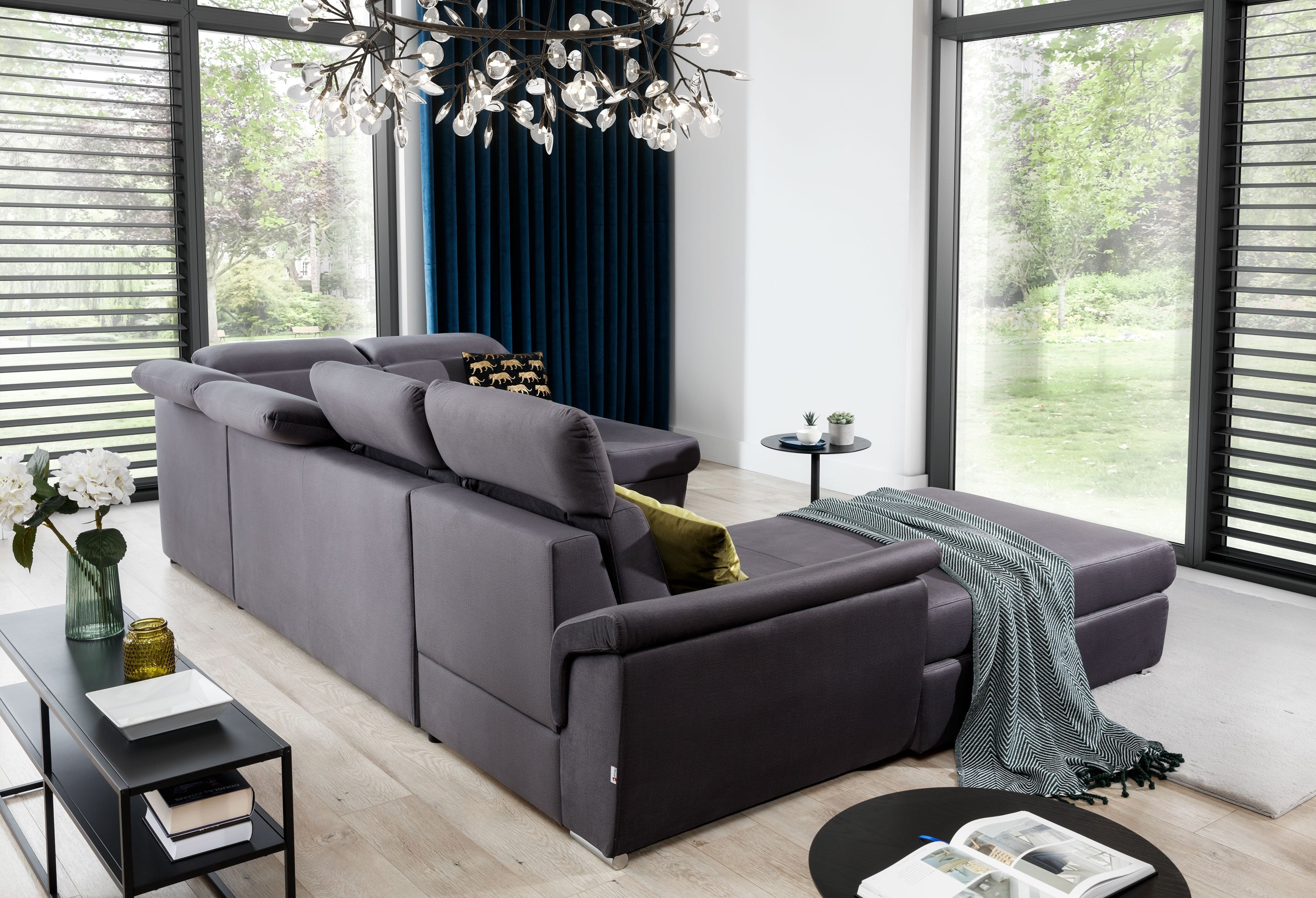 Coltar Extensibil Evon cu Lada de Depozitare, Sezlong pe Stanga, Tetiere Reglabile, l330xA216xH82-102 cm (3)