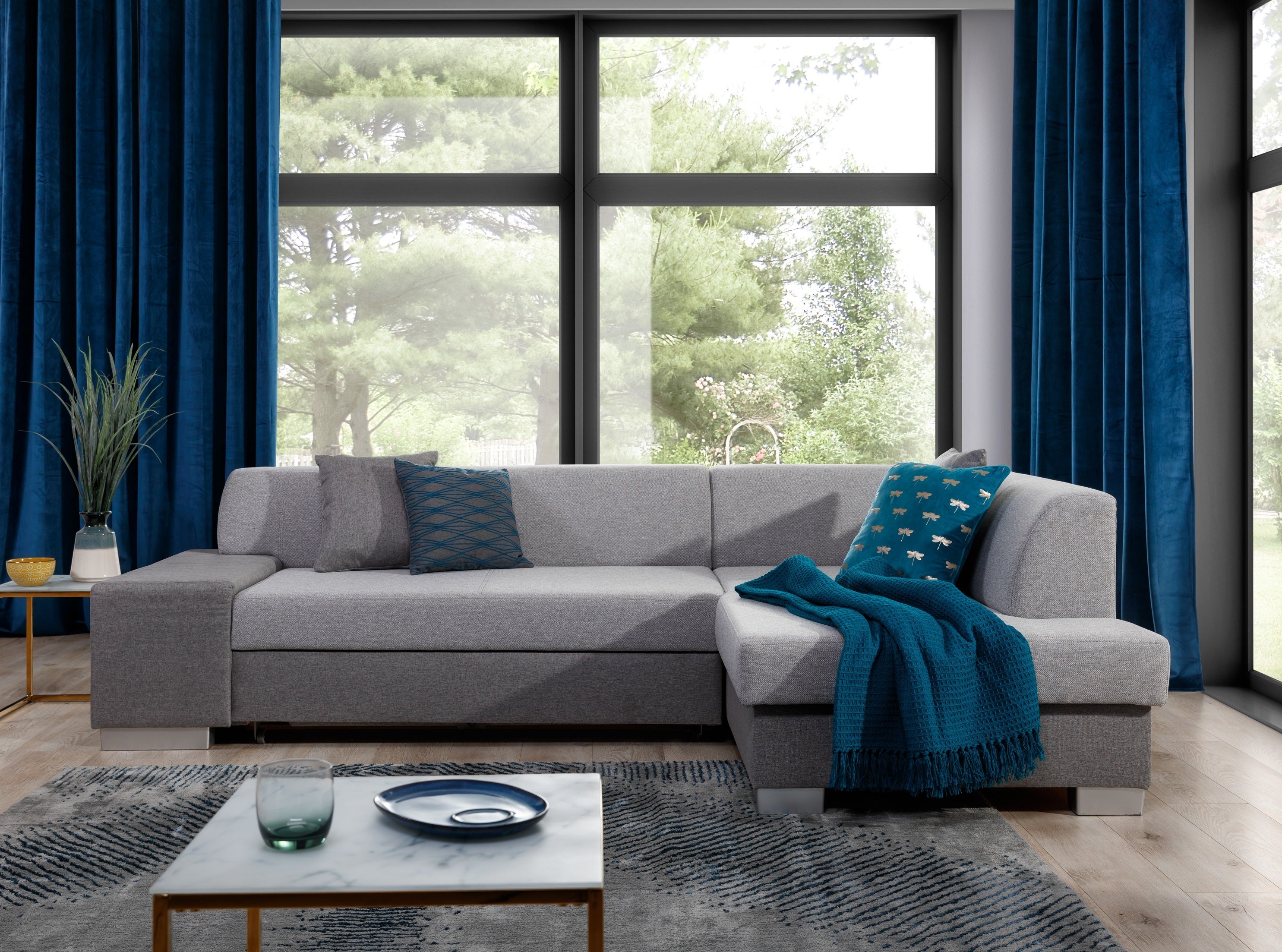 Coltar Extensibil Fabioleta cu Lada de Depozitare, Sezlong pe Dreapta, Perne Incluse, l268xA167xH73 cm (1)