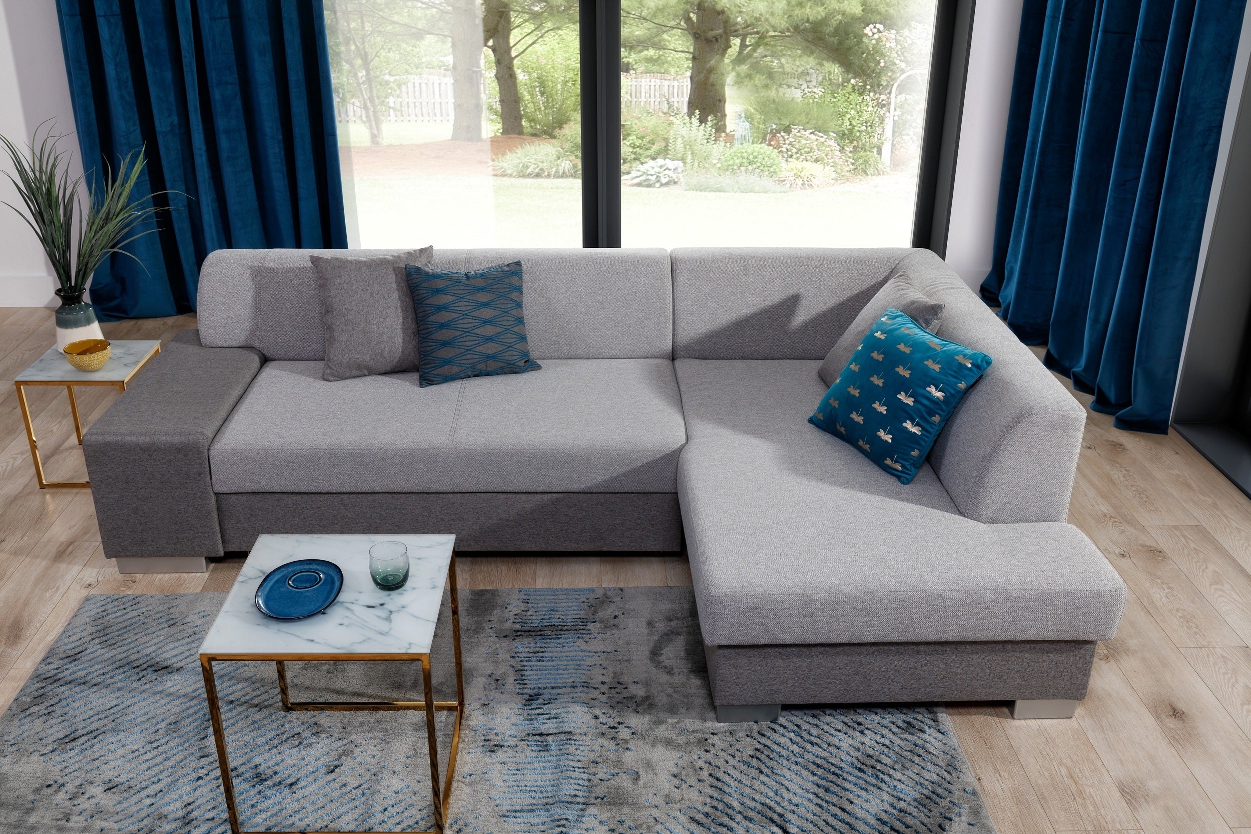 Coltar Extensibil Fabioleta cu Lada de Depozitare, Sezlong pe Dreapta, Perne Incluse, l268xA167xH73 cm (2)