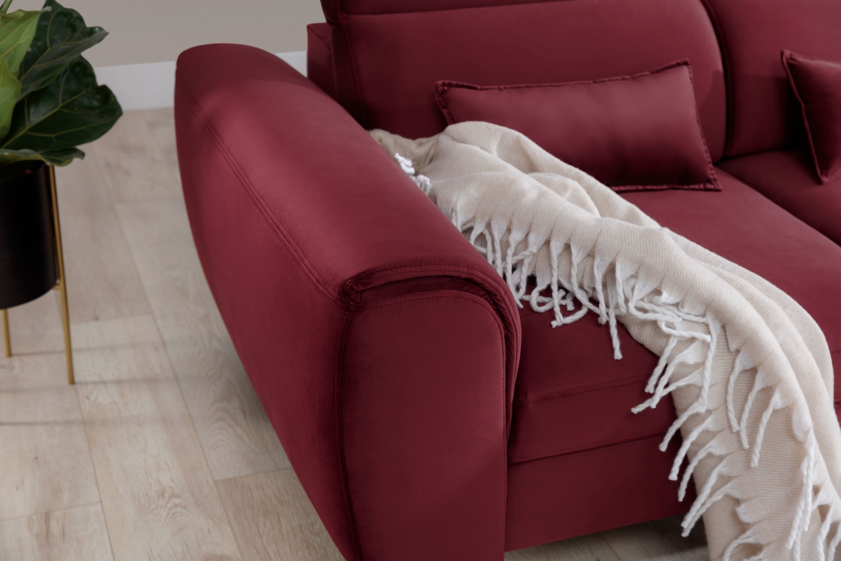 Coltar Extensibil Fobleros Plus Bordeaux cu Lada de Depozitare, Sezlong pe Dreapta, Tetiere Reglabile, l267xA196xH83-100 cm (5)