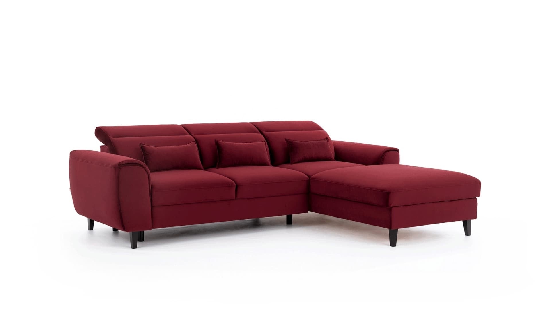 Coltar Extensibil Fobleros Plus Bordeaux cu Lada de Depozitare, Sezlong pe Dreapta, Tetiere Reglabile, l267xA196xH83-100 cm (9)