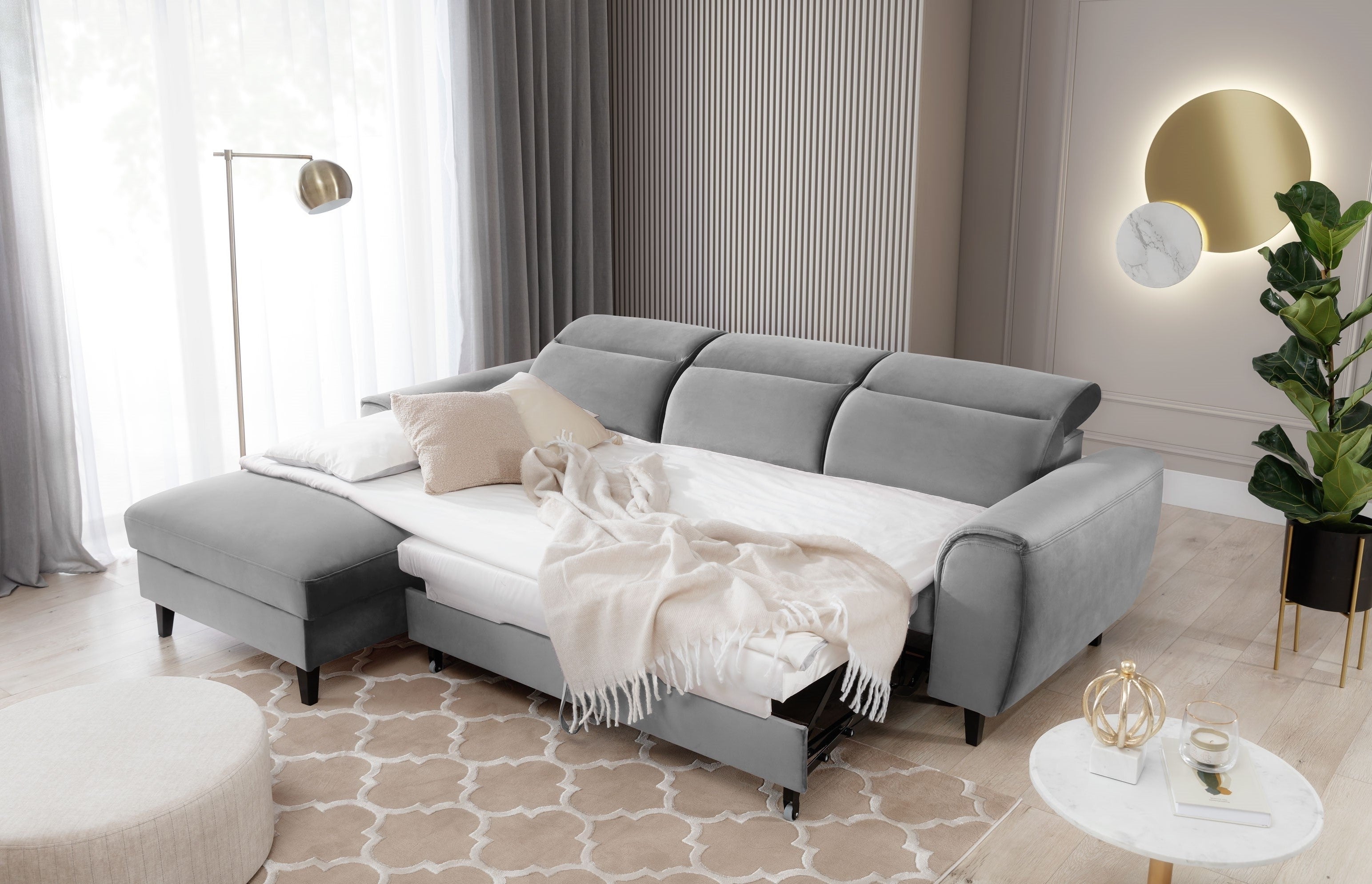 Coltar Extensibil Fobleros Plus Gri cu Lada de Depozitare, Sezlong pe Stanga, Tetiere Reglabile, l267xA196xH83-100 cm (2)