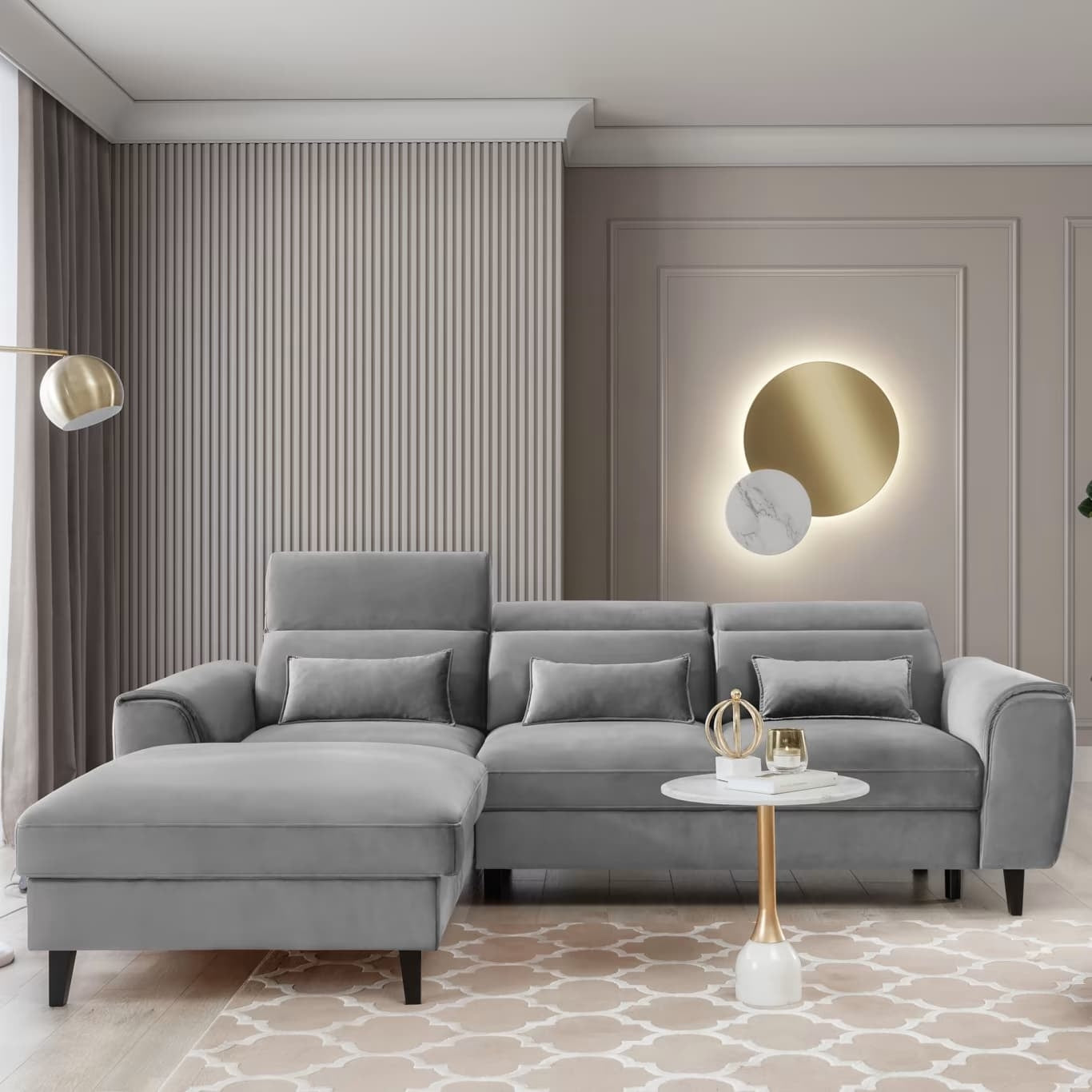 Coltar Extensibil Fobleros Plus Gri cu Lada de Depozitare, Sezlong pe Stanga, Tetiere Reglabile, l267xA196xH83-100 cm (3)