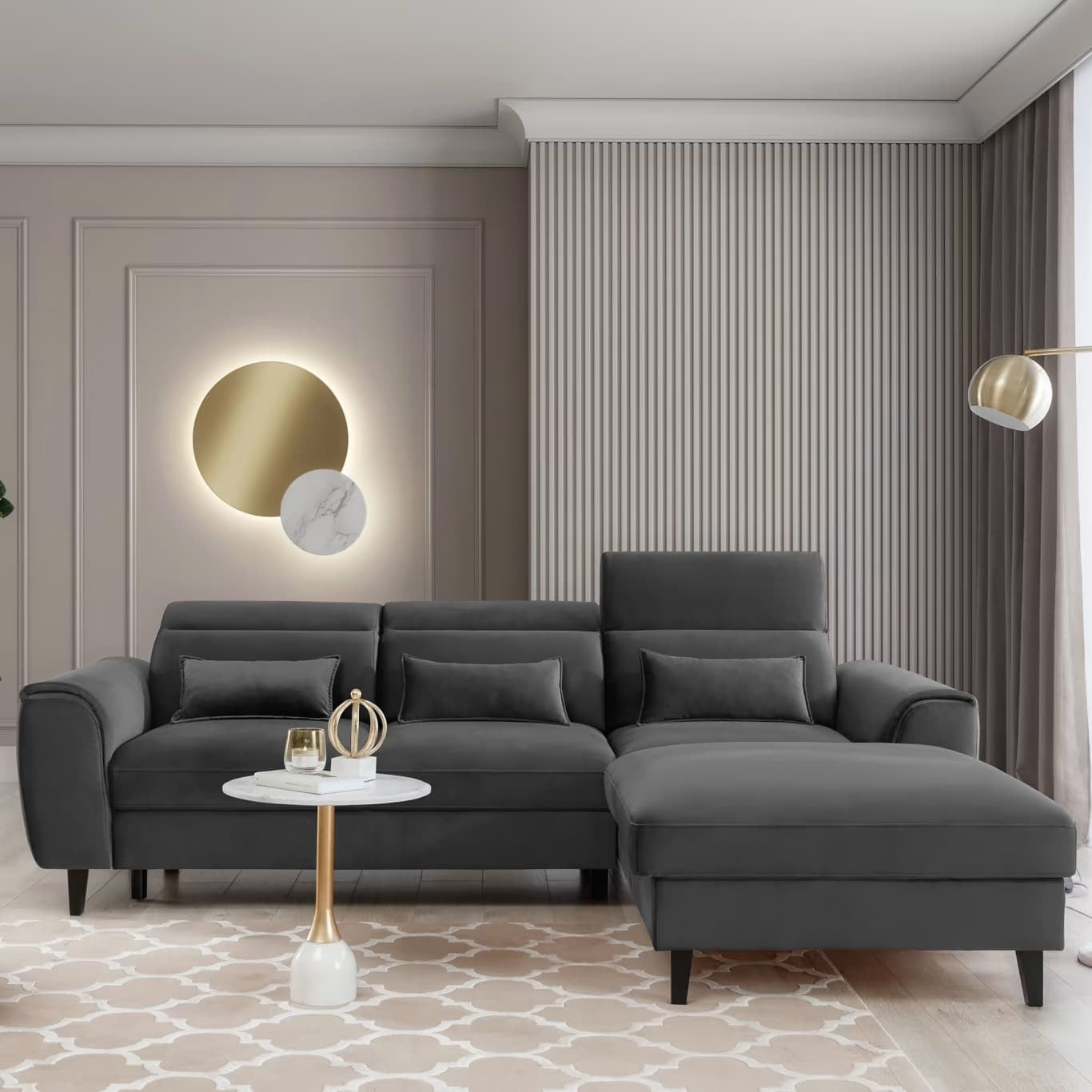 Coltar Extensibil Fobleros Plus Gri Inchis cu Lada de Depozitare, Sezlong pe Dreapta, Tetiere Reglabile, l267xA196xH83-100 cm (3)