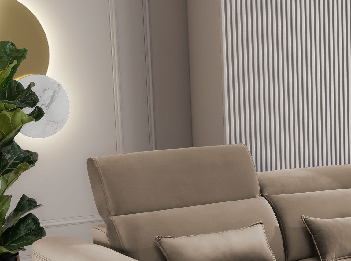 Coltar Extensibil Fobleros Plus Maro Deschis cu Lada de Depozitare, Sezlong pe Dreapta, Tetiere Reglabile, l267xA196xH83-100 cm (5)