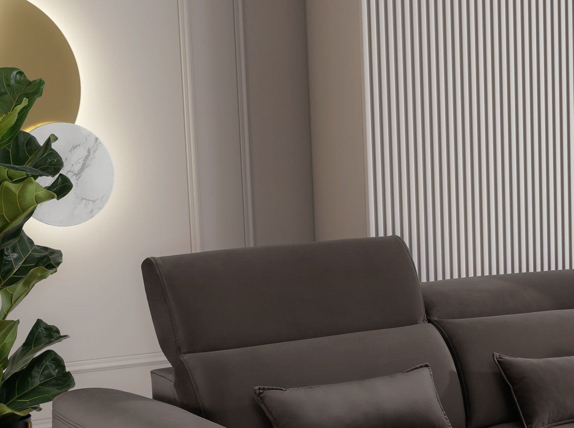 Coltar Extensibil Fobleros Plus Velvet Maro Inchis cu Lada de Depozitare, Sezlong pe Dreapta, Tetiere Reglabile, l267xA196xH83-100 cm (6)