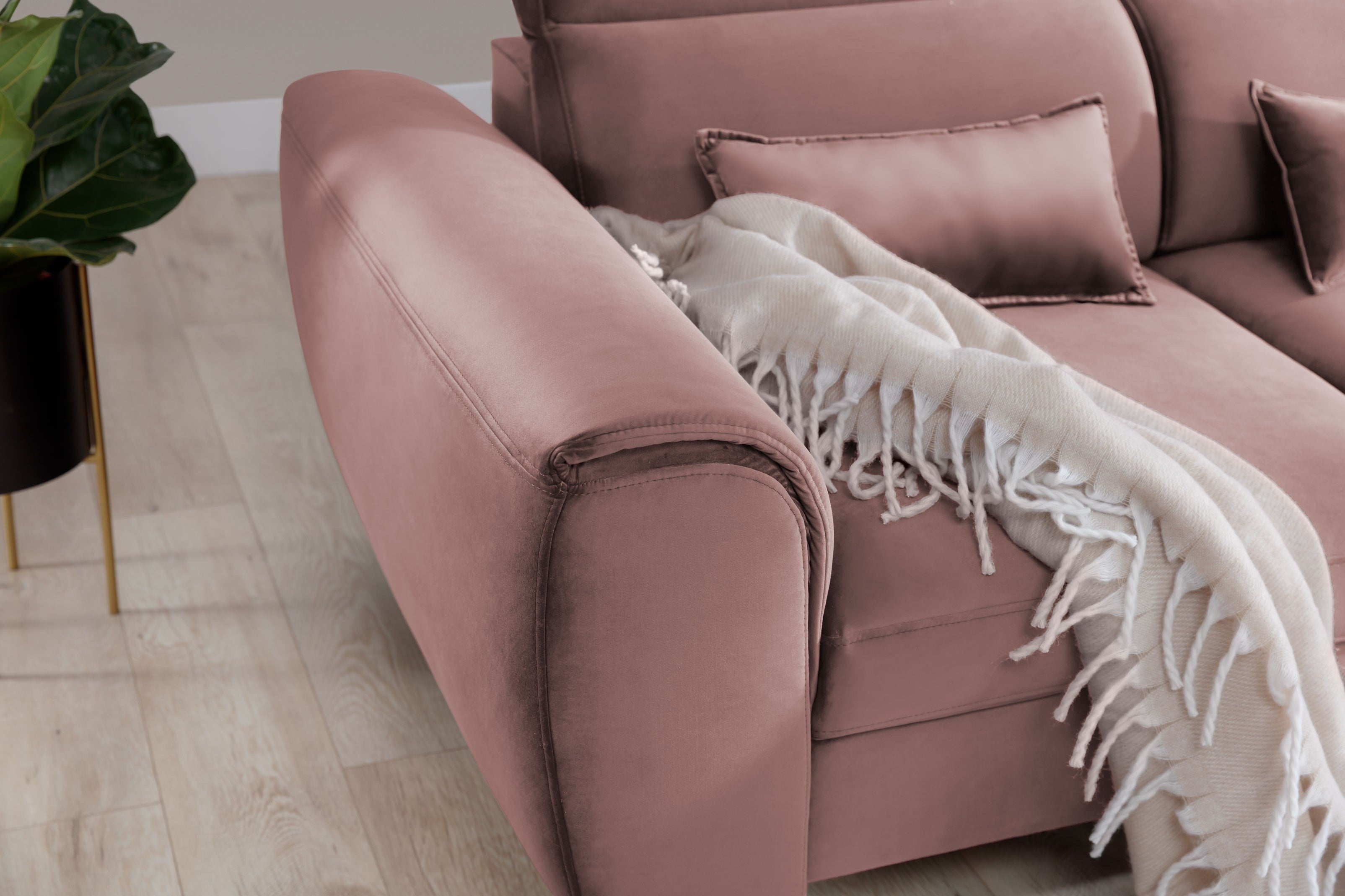 Coltar Extensibil Fobleros Plus Roz Inchis cu Lada de Depozitare, Sezlong pe Dreapta, Tetiere Reglabile, l267xA196xH83-100 cm (5)