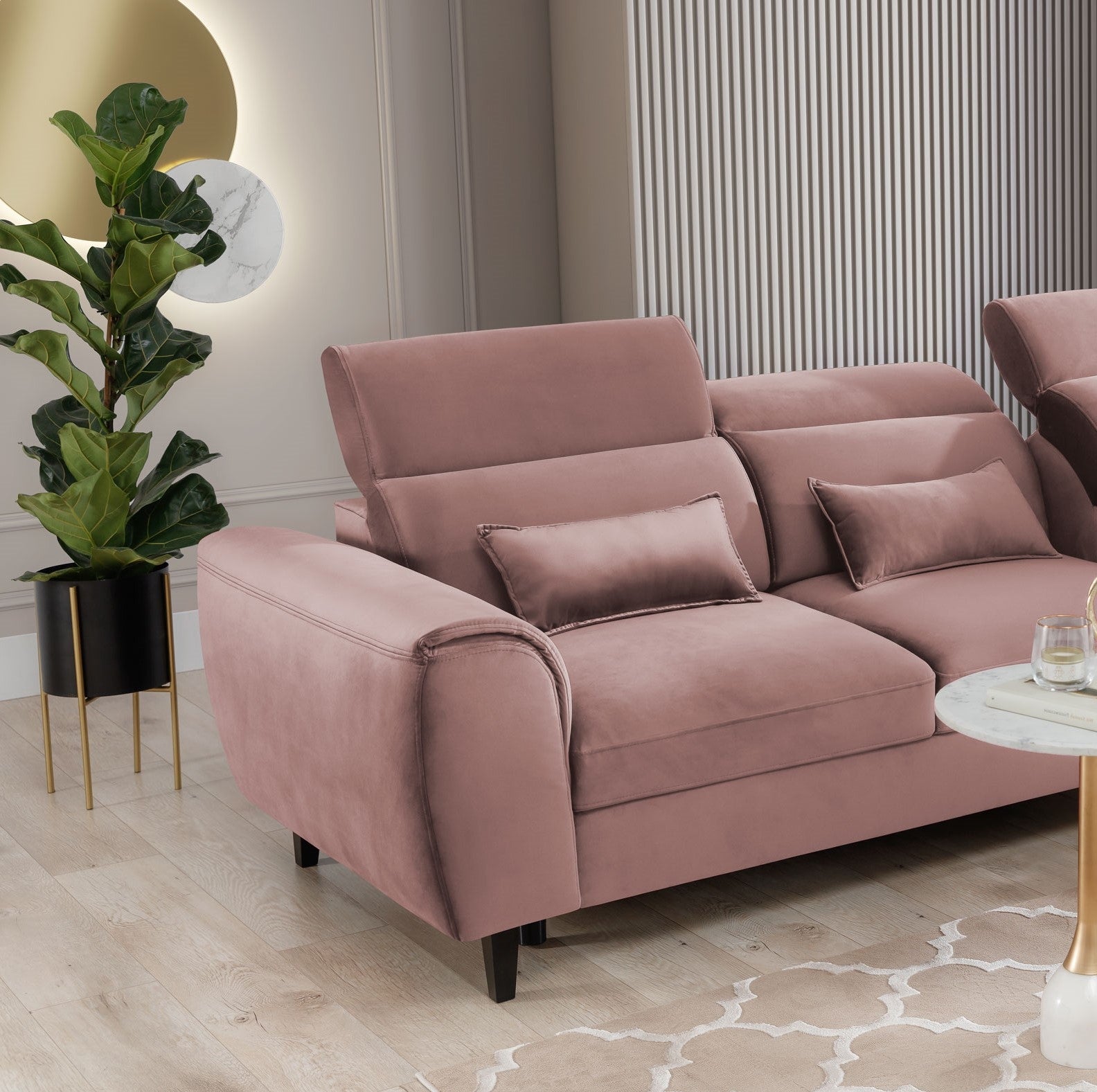 Coltar Extensibil Fobleros Plus Roz Inchis cu Lada de Depozitare, Sezlong pe Dreapta, Tetiere Reglabile, l267xA196xH83-100 cm (4)