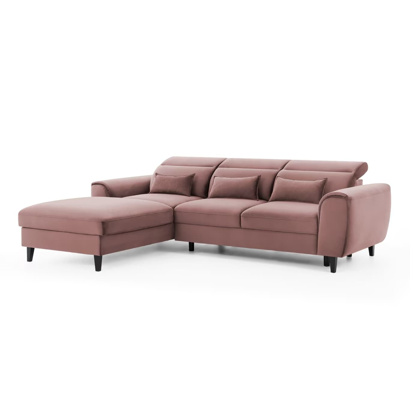 Coltar Extensibil Fobleros Plus Roz Inchis cu Lada de Depozitare, Sezlong pe Stanga, Tetiere Reglabile, l267xA196xH83-100 cm (10)