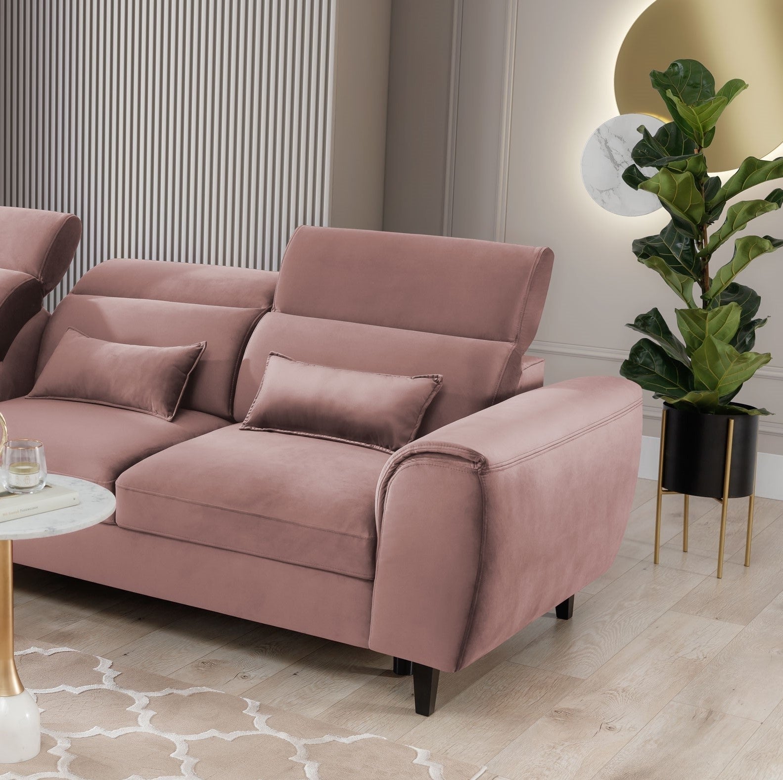 Coltar Extensibil Fobleros Plus Roz Inchis cu Lada de Depozitare, Sezlong pe Stanga, Tetiere Reglabile, l267xA196xH83-100 cm (4)
