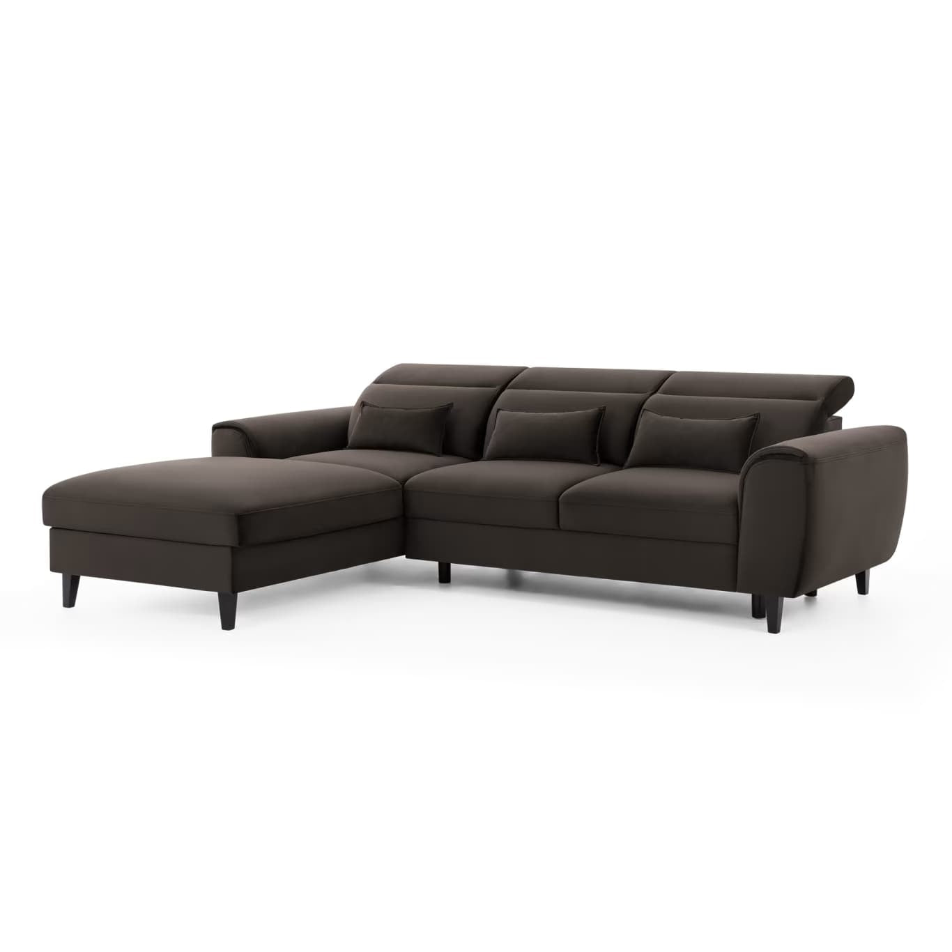 Coltar Extensibil Fobleros Plus Velvet Maro Inchis cu Lada de Depozitare, Sezlong pe Stanga, Tetiere Reglabile, l267xA196xH83-100 cm (9)