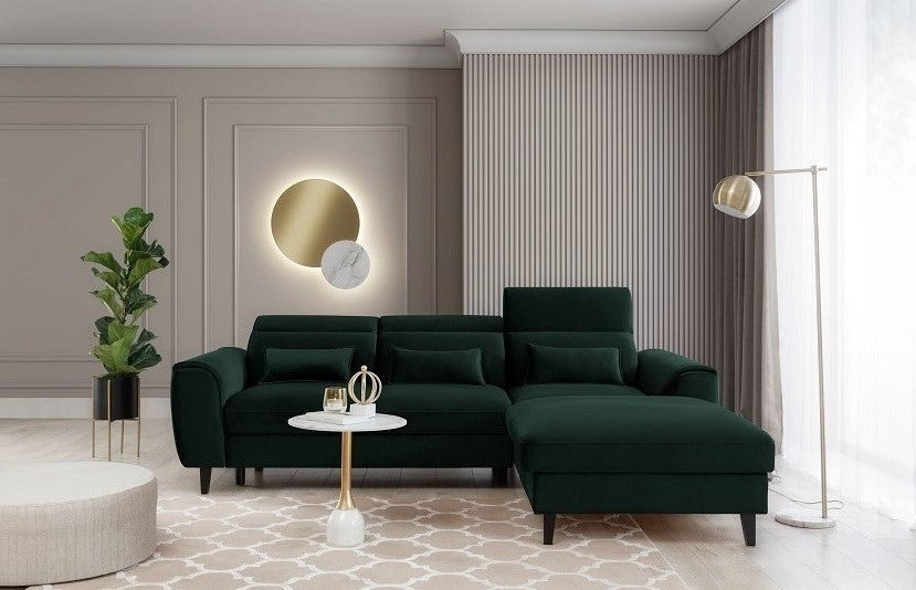 Coltar Extensibil Fobleros Plus Verde Inchis cu Lada de Depozitare, Sezlong pe Dreapta, Tetiere Reglabile, l267xA196xH83-100 cm (3)