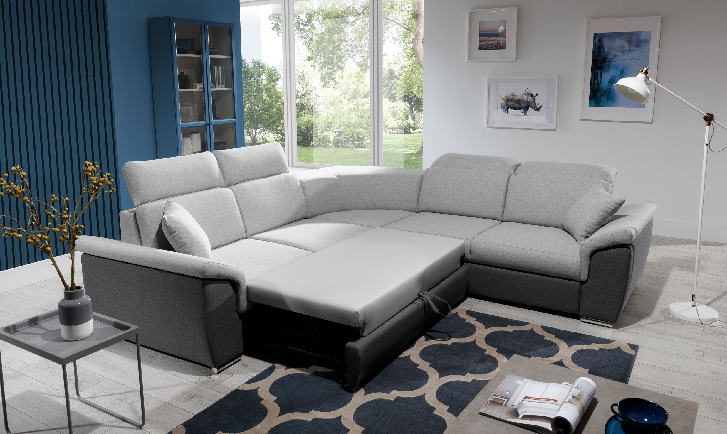 Coltar Extensibil Frederick cu Sertar de Depozitare, Sezlong Simetric, Tetiere Reglabile, l268xA268xH82-102 cm (3)