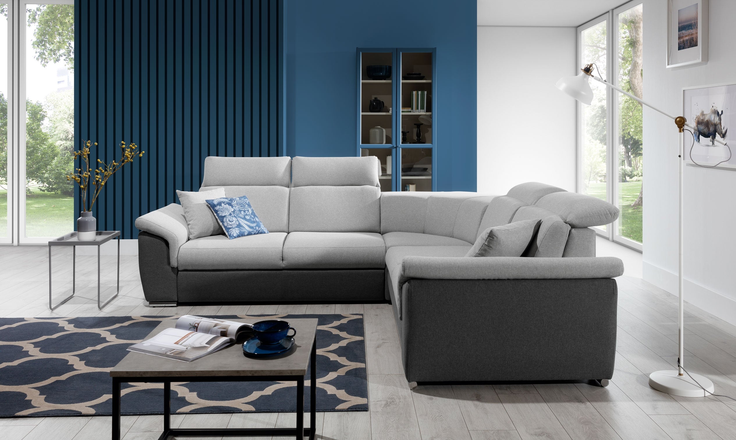 Coltar Extensibil Frederick cu Sertar de Depozitare, Sezlong Simetric, Tetiere Reglabile, l268xA268xH82-102 cm (2)