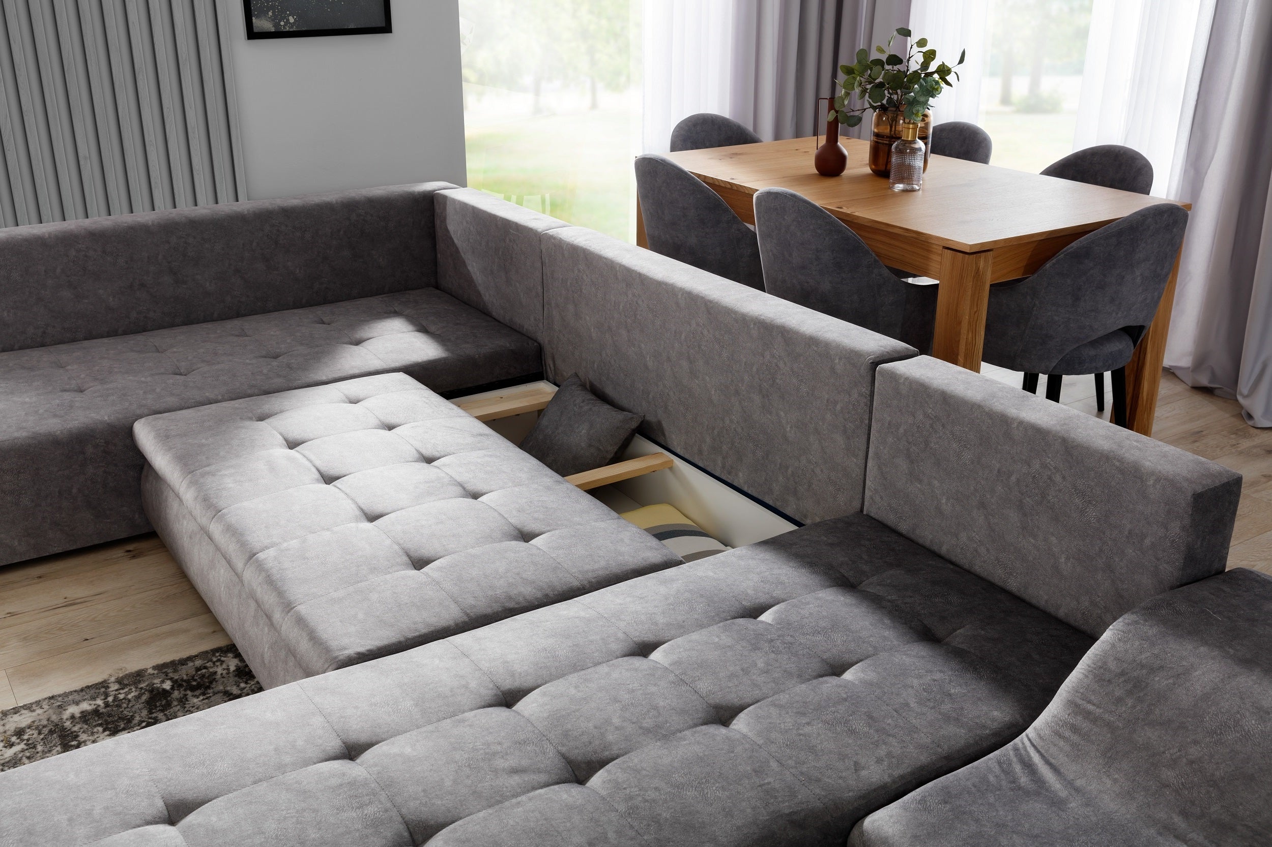 Coltar Extensibil Giorgio cu Lada de Depozitare, Sezlong pe Dreapta, Perne Incluse, l340xA200xH88 cm (5)