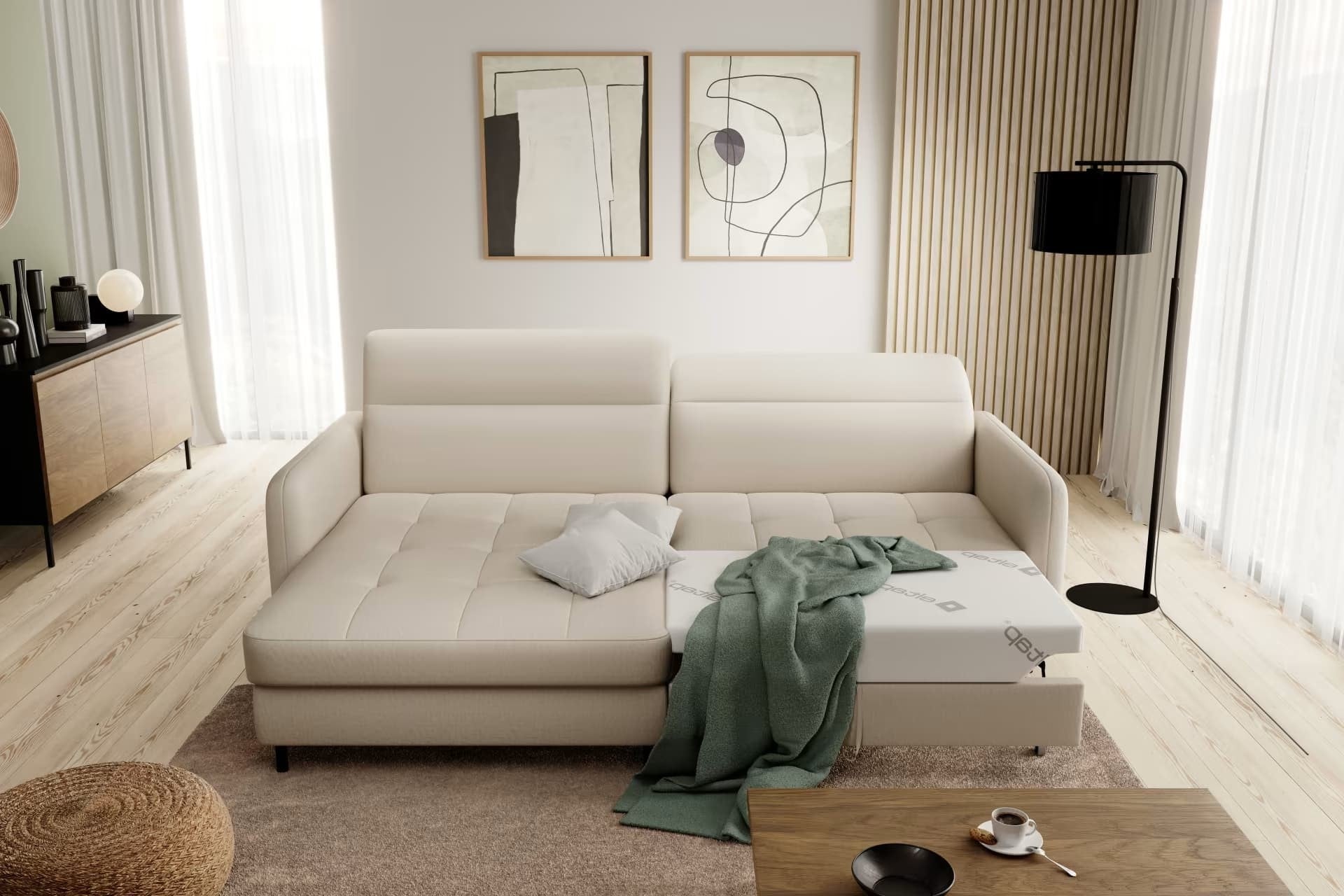 Coltar Extensibil Gomez Plus Bej cu Lada de Depozitare, Sezlong pe Stanga, Tetiere Reglabile, l228xA165xH92-100 cm (2)