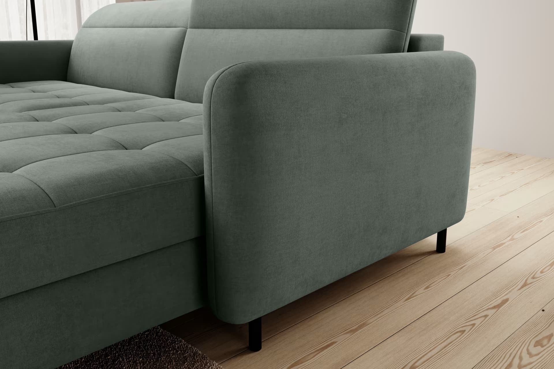 Coltar Extensibil Gomez Plus Verde cu Lada de Depozitare, Sezlong pe Dreapta, Tetiere Reglabile, l228xA165xH92-100 cm (4)