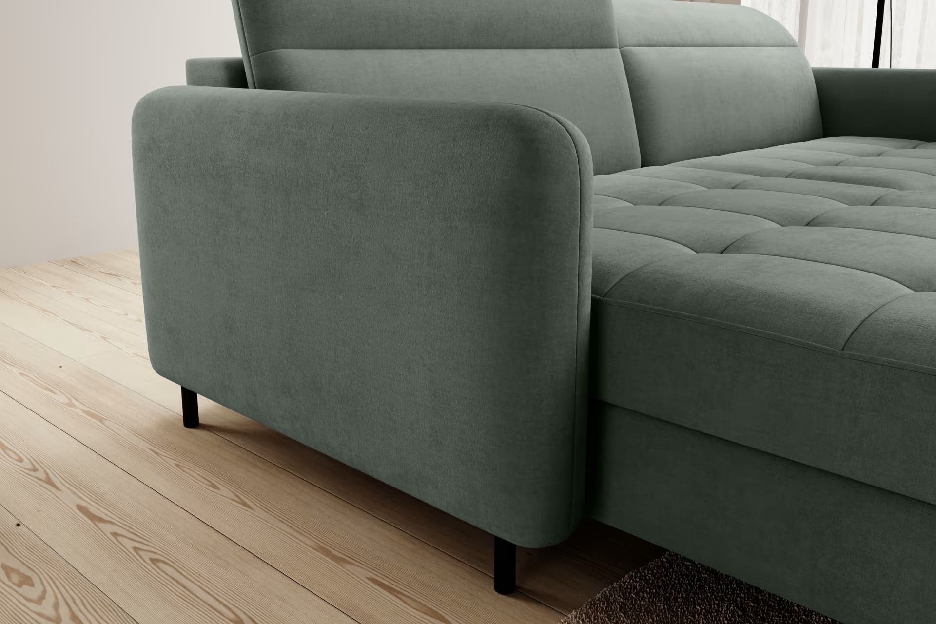 Coltar Extensibil Gomez Plus Verde cu Lada de Depozitare, Sezlong pe Stanga, Tetiere Reglabile, l228xA165xH92-100 cm (3)