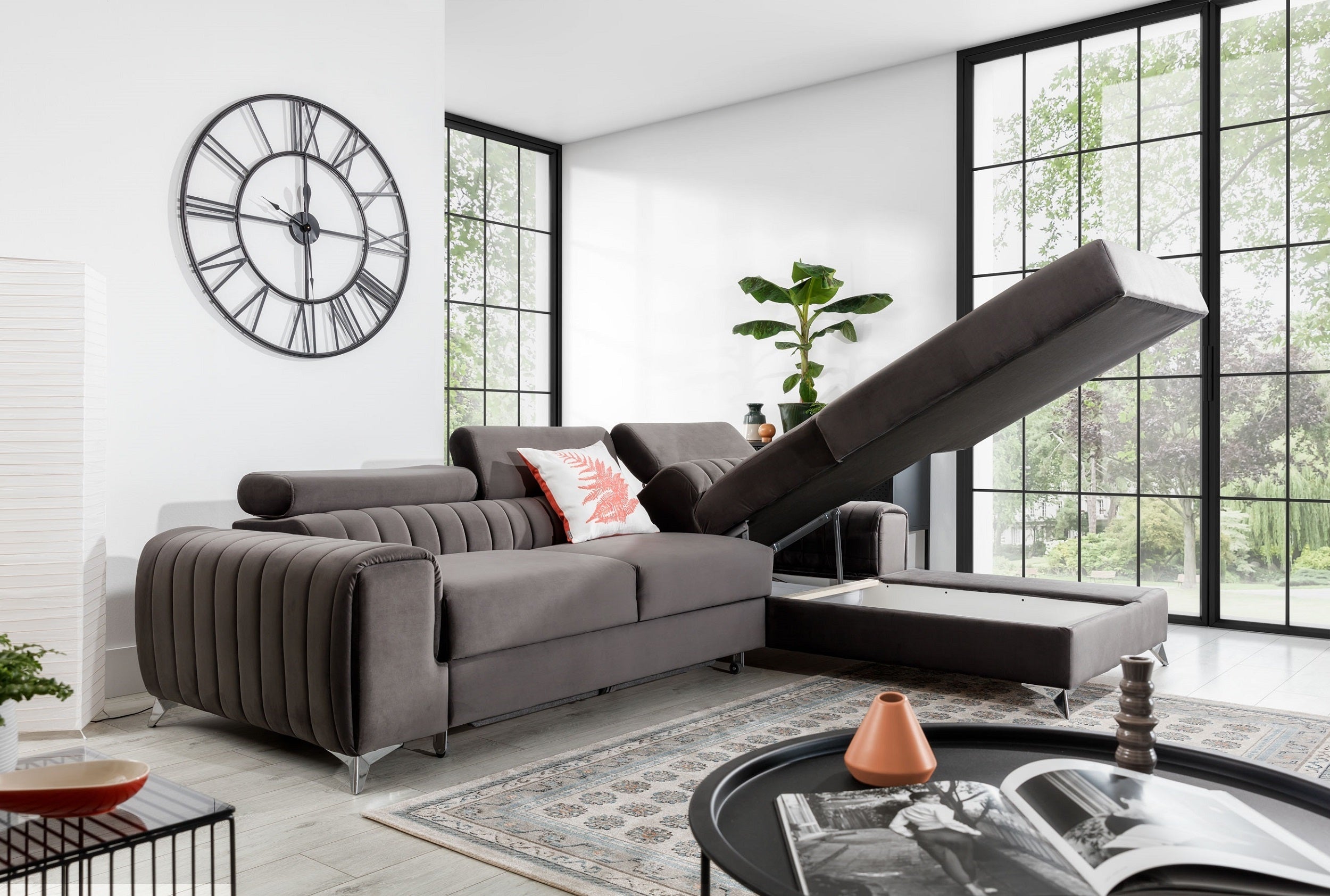 Coltar Extensibil Greyston cu Lada de Depozitare, Sezlong pe Dreapta, Tetiere Reglabile, l275xA205xH69-98 cm (3)