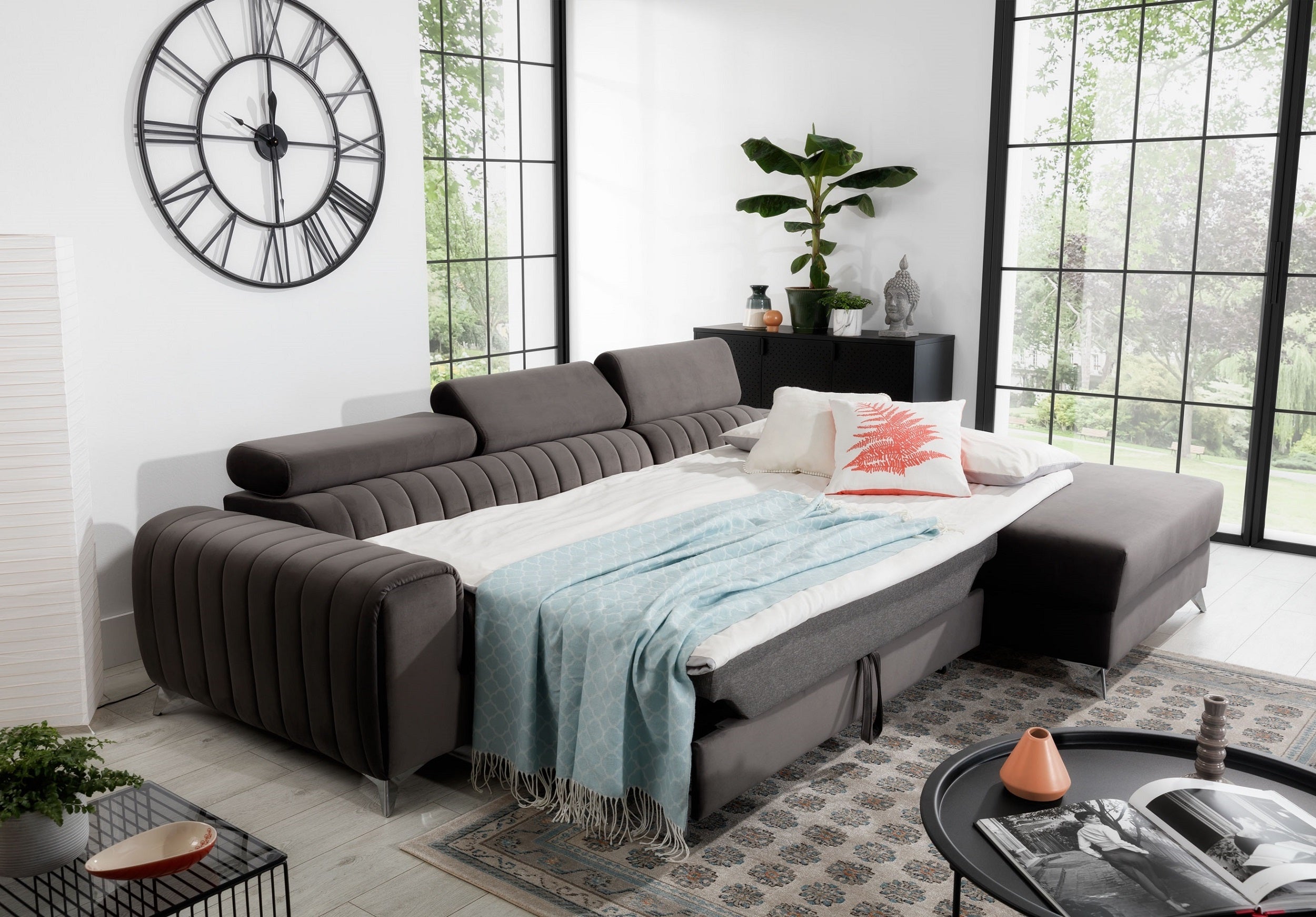 Coltar Extensibil Greyston cu Lada de Depozitare, Sezlong pe Dreapta, Tetiere Reglabile, l275xA205xH69-98 cm (4)