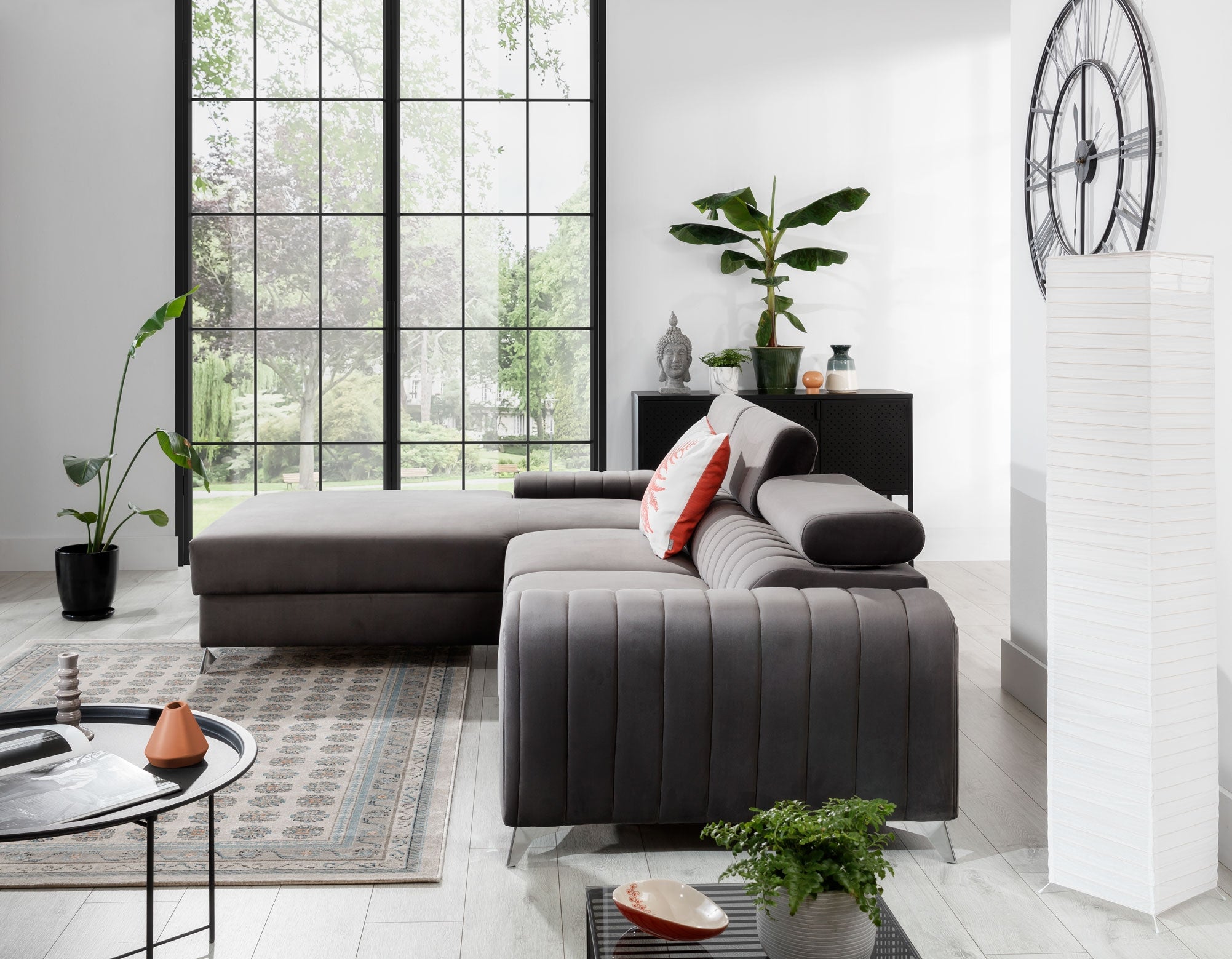 Coltar Extensibil Greyston cu Lada de Depozitare, Sezlong pe Stanga, Tetiere Reglabile, l275xA205xH69-98 cm (2)