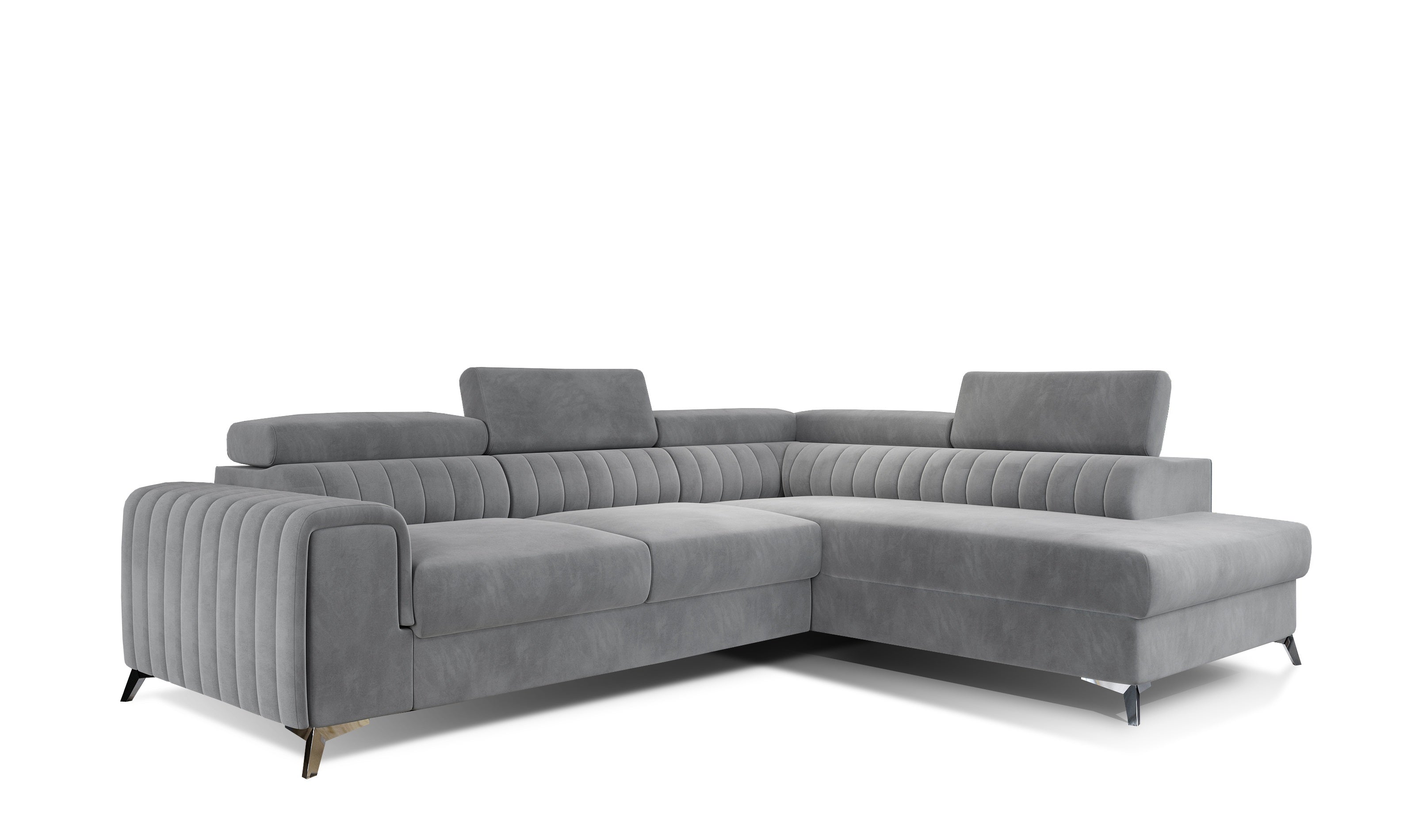 Coltar Extensibil Laurette cu Lada de Depozitare, Sezlong pe Dreapta, Tetiere Reglabile, l275xA205xH69-98 cm-Monolith84 (1)