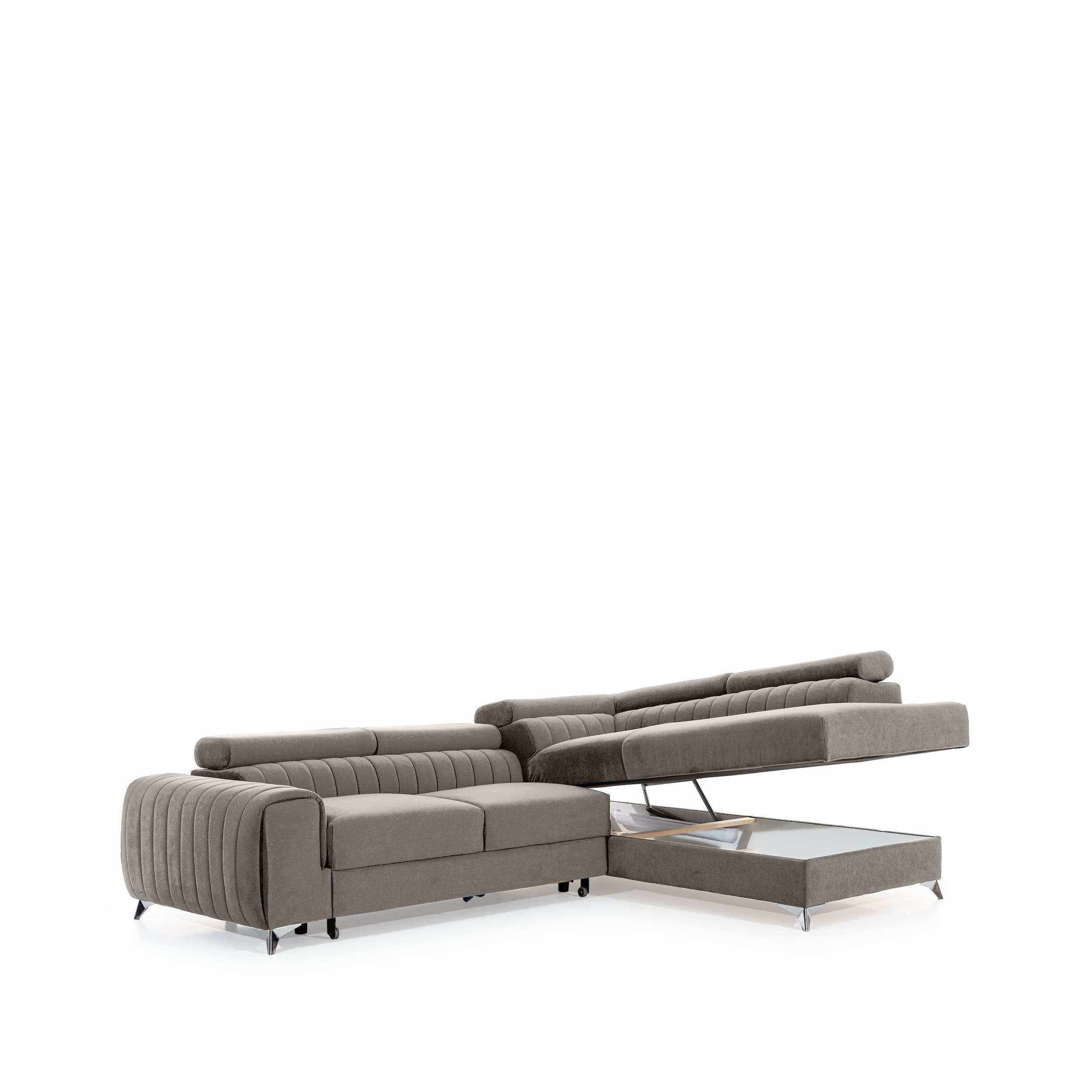 Coltar Extensibil Laurette cu Lada de Depozitare, Sezlong pe Dreapta, Tetiere Reglabile, l275xA205xH69-98 cm-Paros 06 (5)